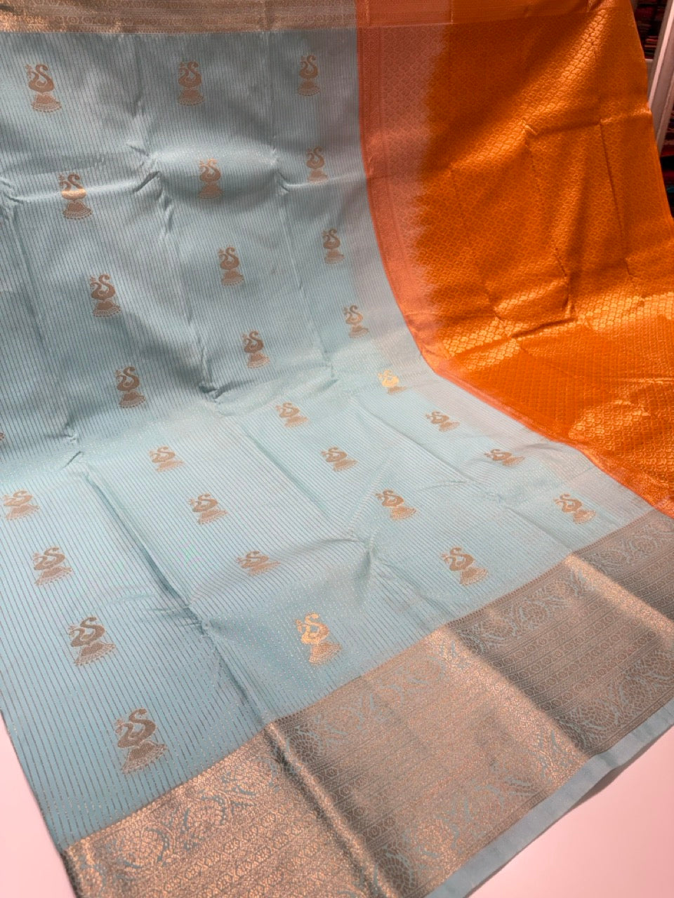 Baby Blue Colour Semi Kanchipuram Silk Saree