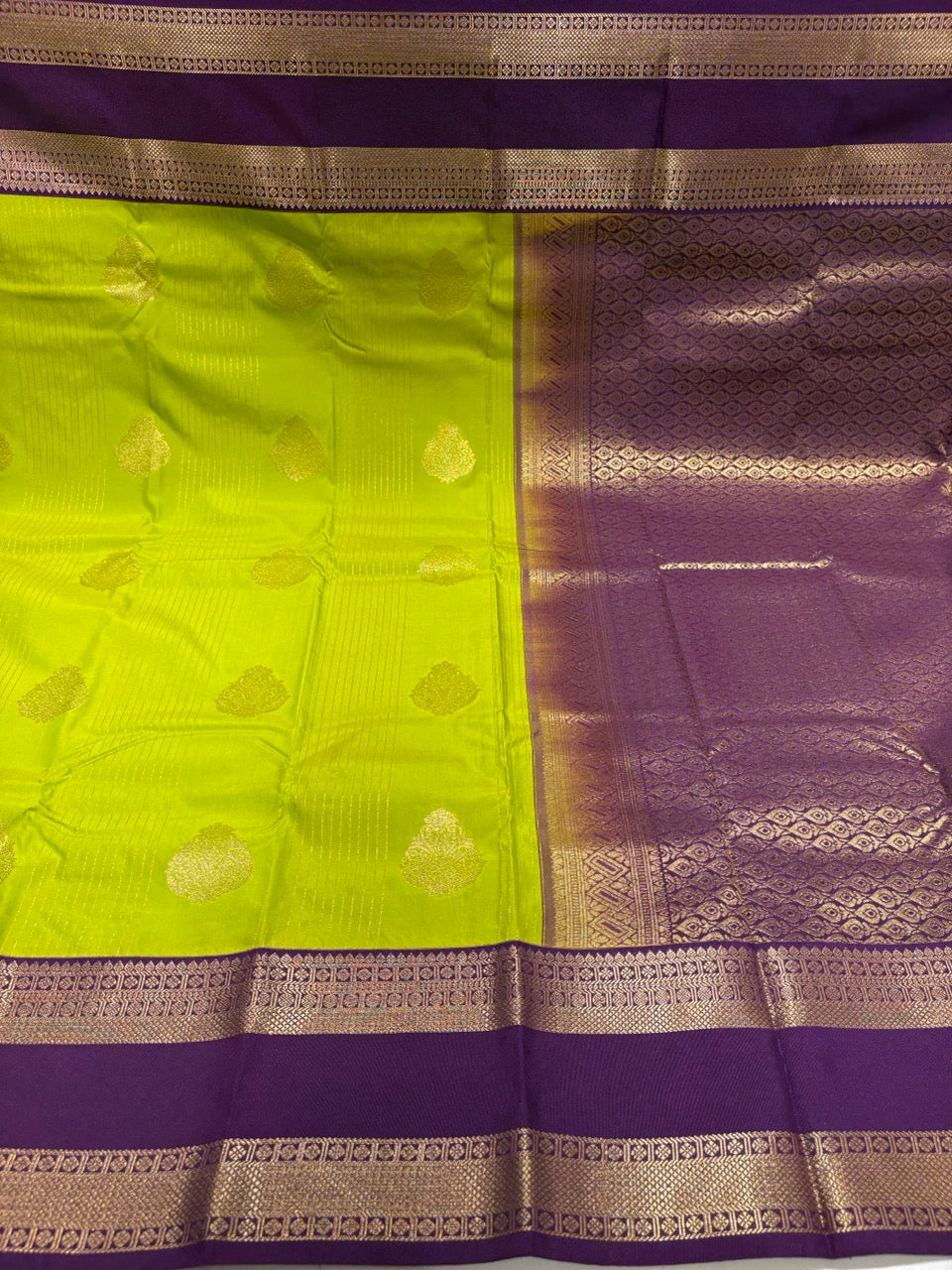 Lime Green Colour Silk Saree with Grape Purple Contrast NSS167