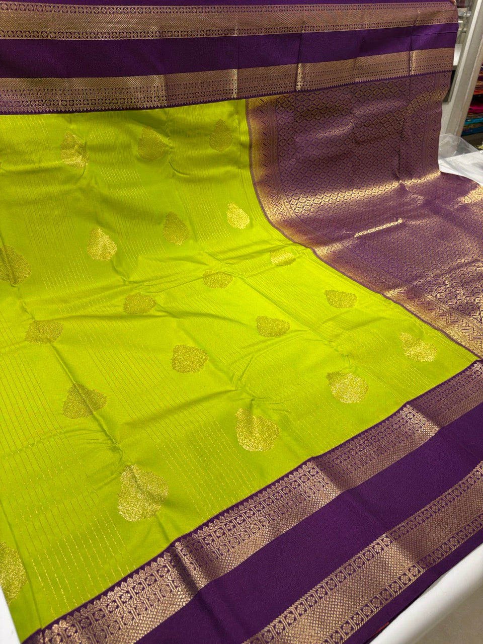 Lime Green Colour Silk Saree with Grape Purple Contrast NSS167