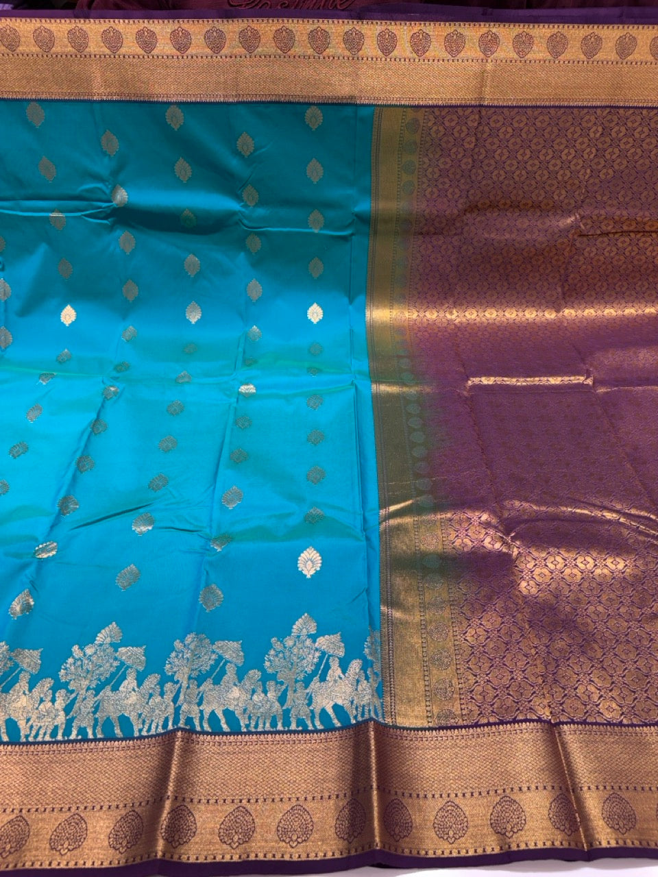 Teal Blue Colour Semi Kanchi Silk Saree with Zari Border NSS175