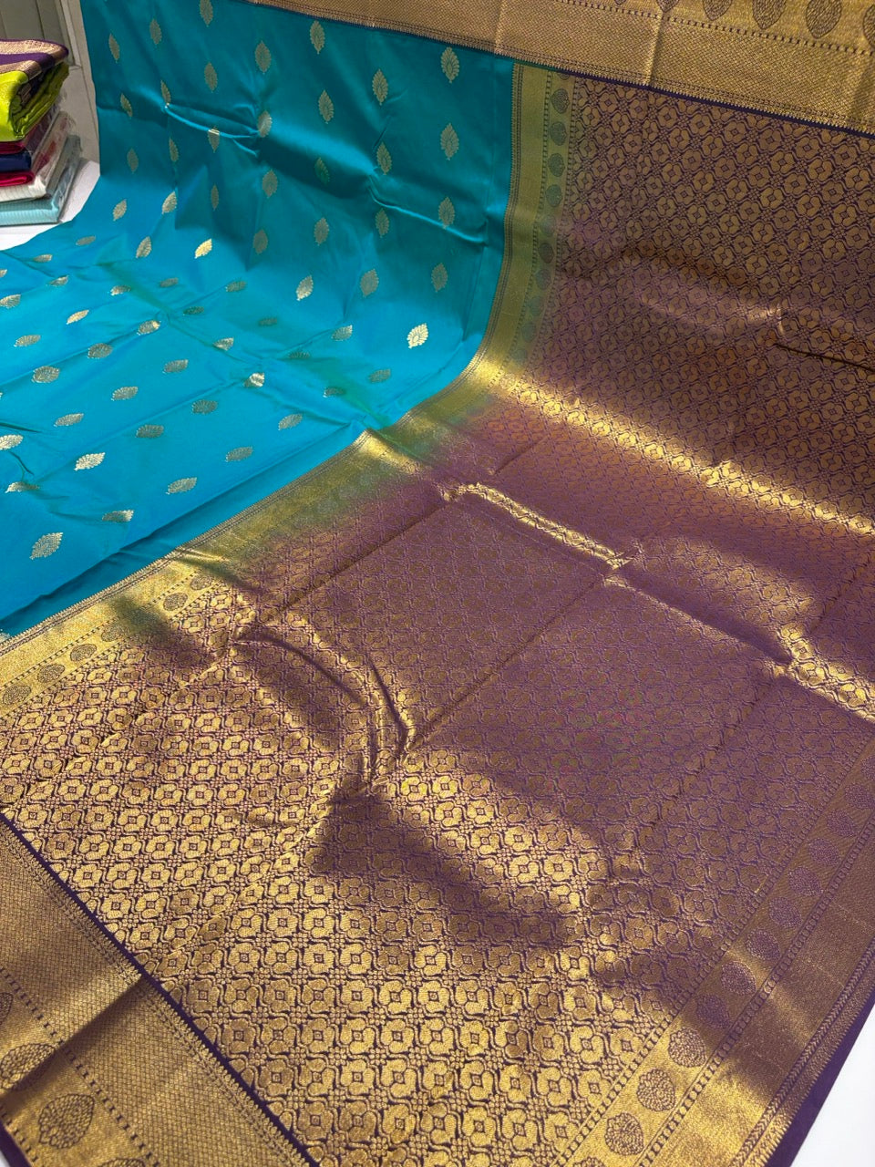 Teal Blue Colour Semi Kanchi Silk Saree with Zari Border NSS175