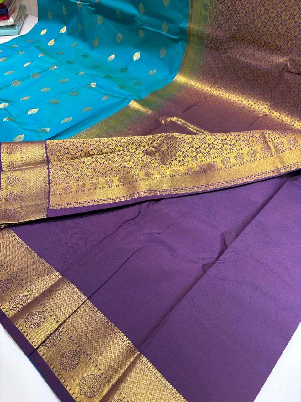 Teal Blue Colour Semi Kanchi Silk Saree with Zari Border NSS175