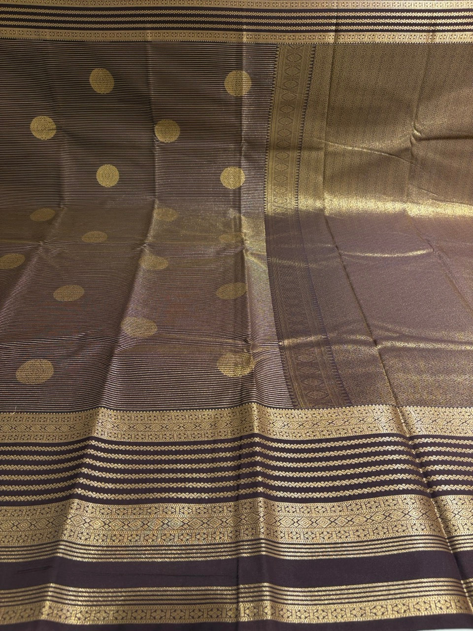 Brown Colour Semi Kanchipuram Silk Saree with Gold Zari