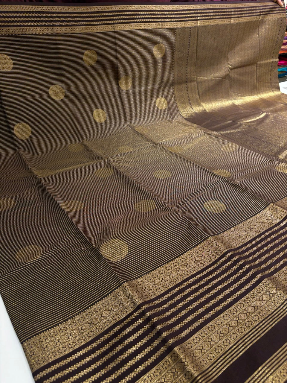 Brown Colour Semi Kanchipuram Silk Saree with Gold Zari
