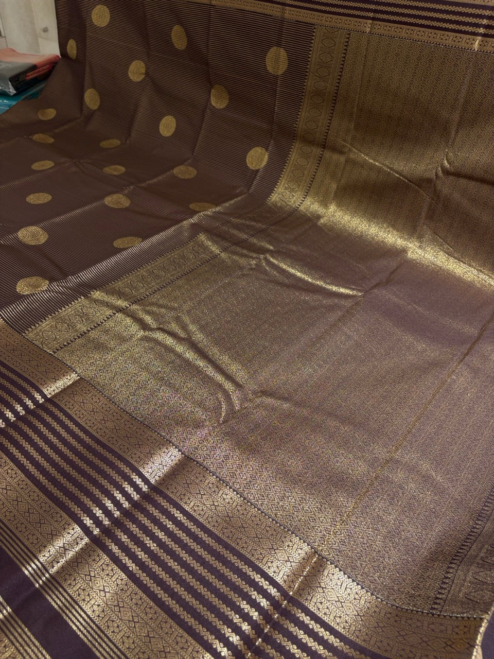 Brown Colour Semi Kanchipuram Silk Saree with Gold Zari