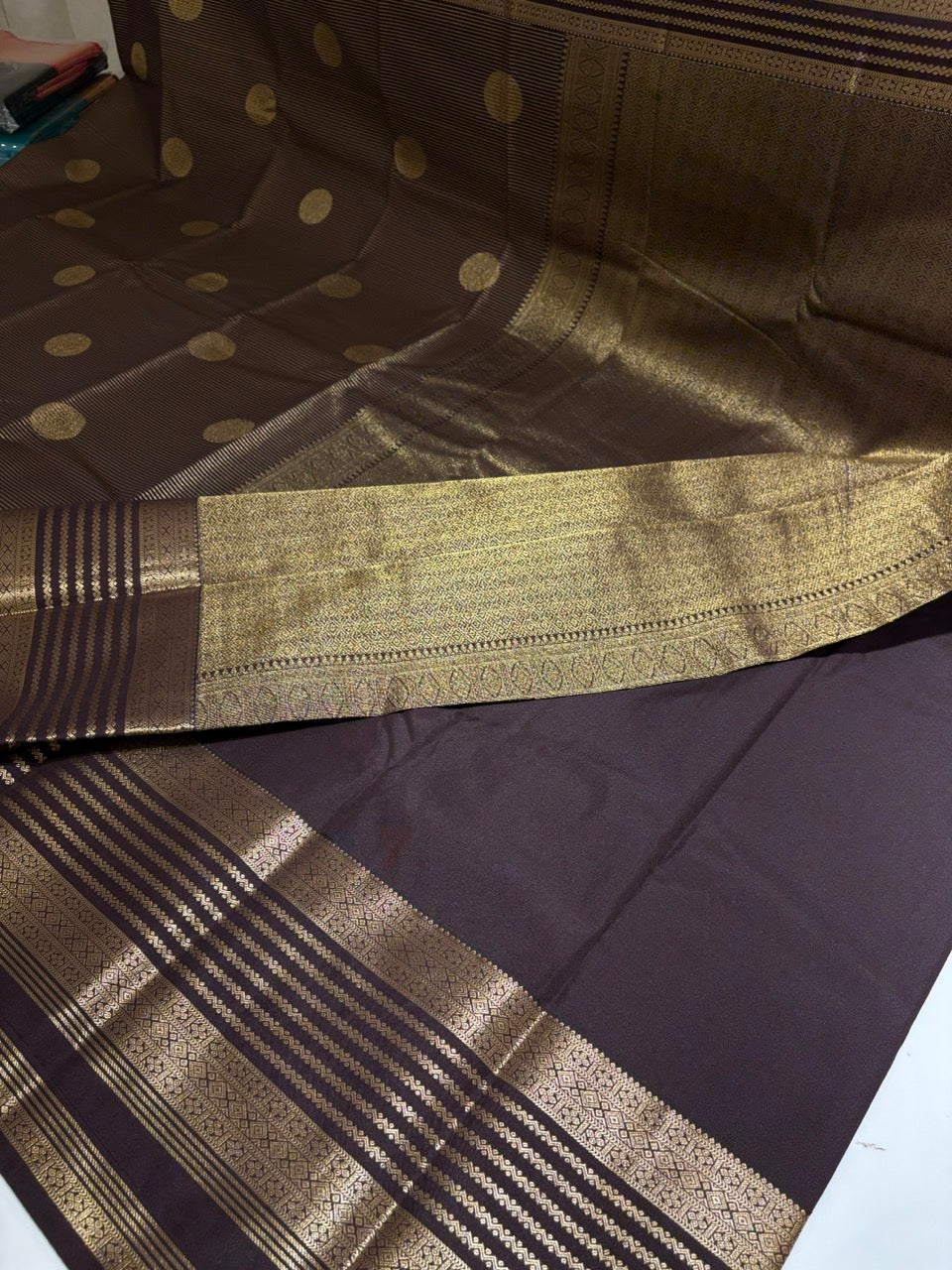 Brown Colour Semi Kanchipuram Silk Saree with Gold Zari