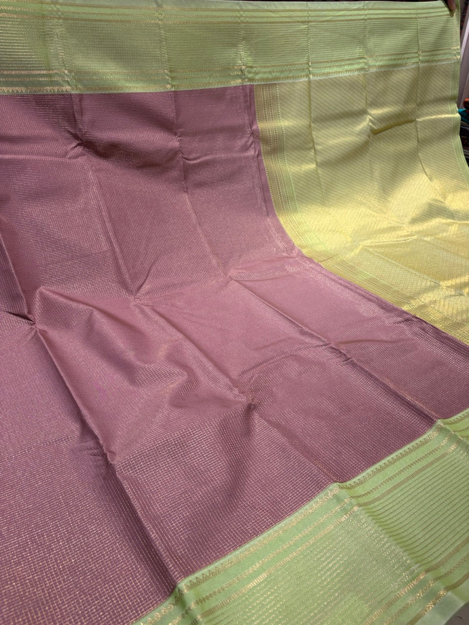 Onion Pink Colour Saree with Light Lime Green Contrast NSS174