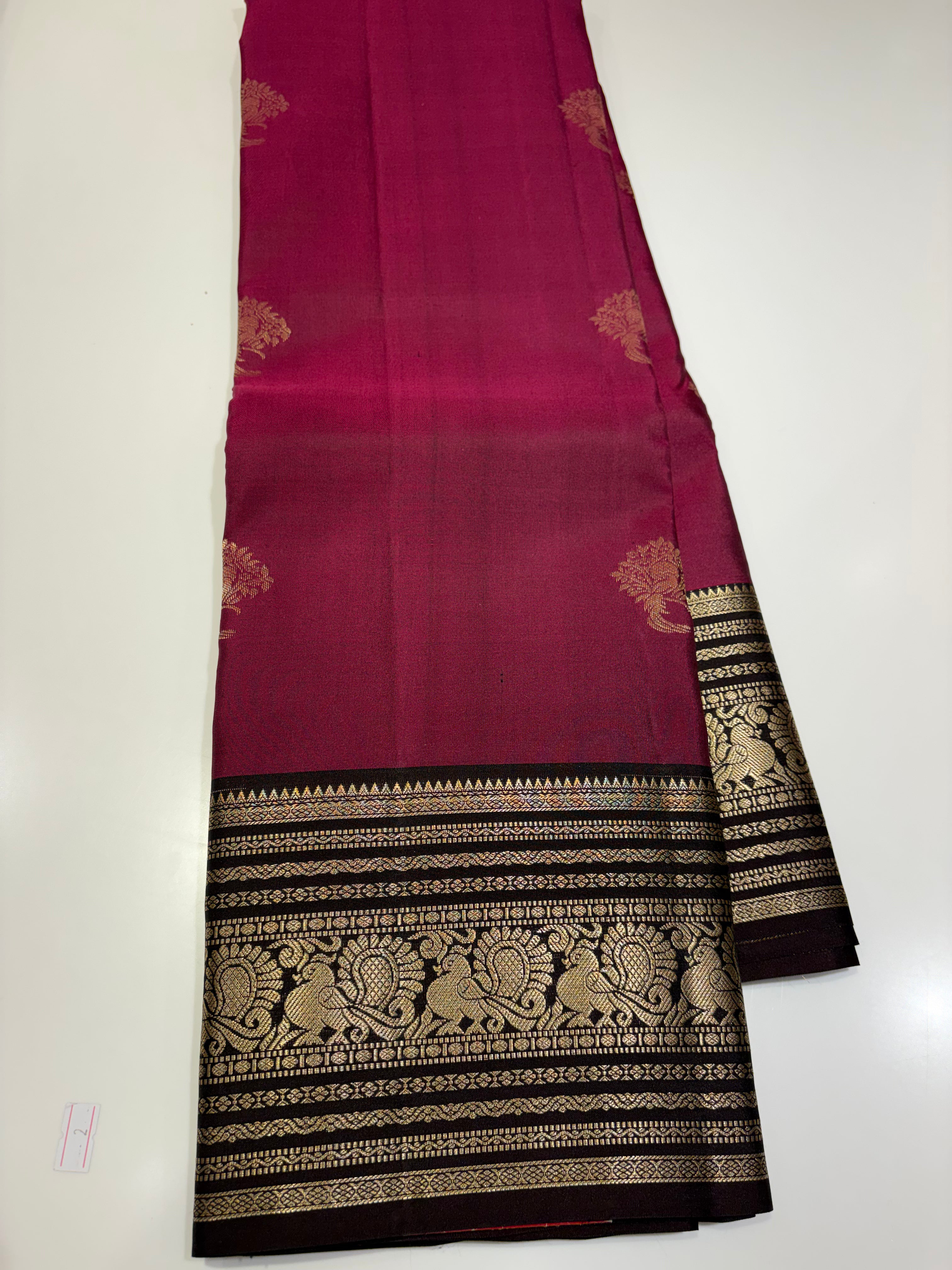Traditional Maroon & Brown Pure Kanjivaram Silk Saree with Intricate Gold Zari