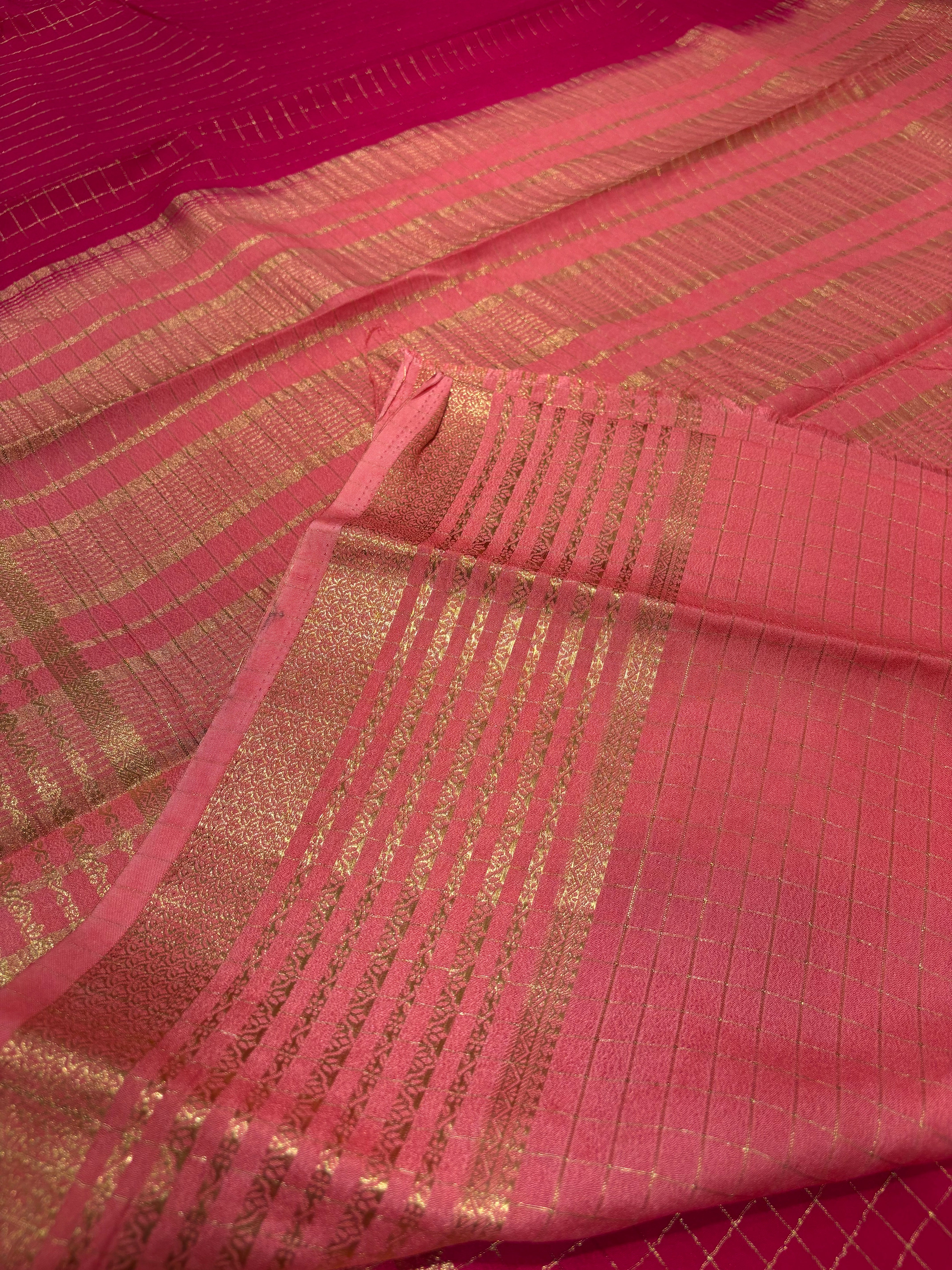 Soft Pink color with Peach Border and Zari Check Detailing – Perfect for Daily or Office Wear
