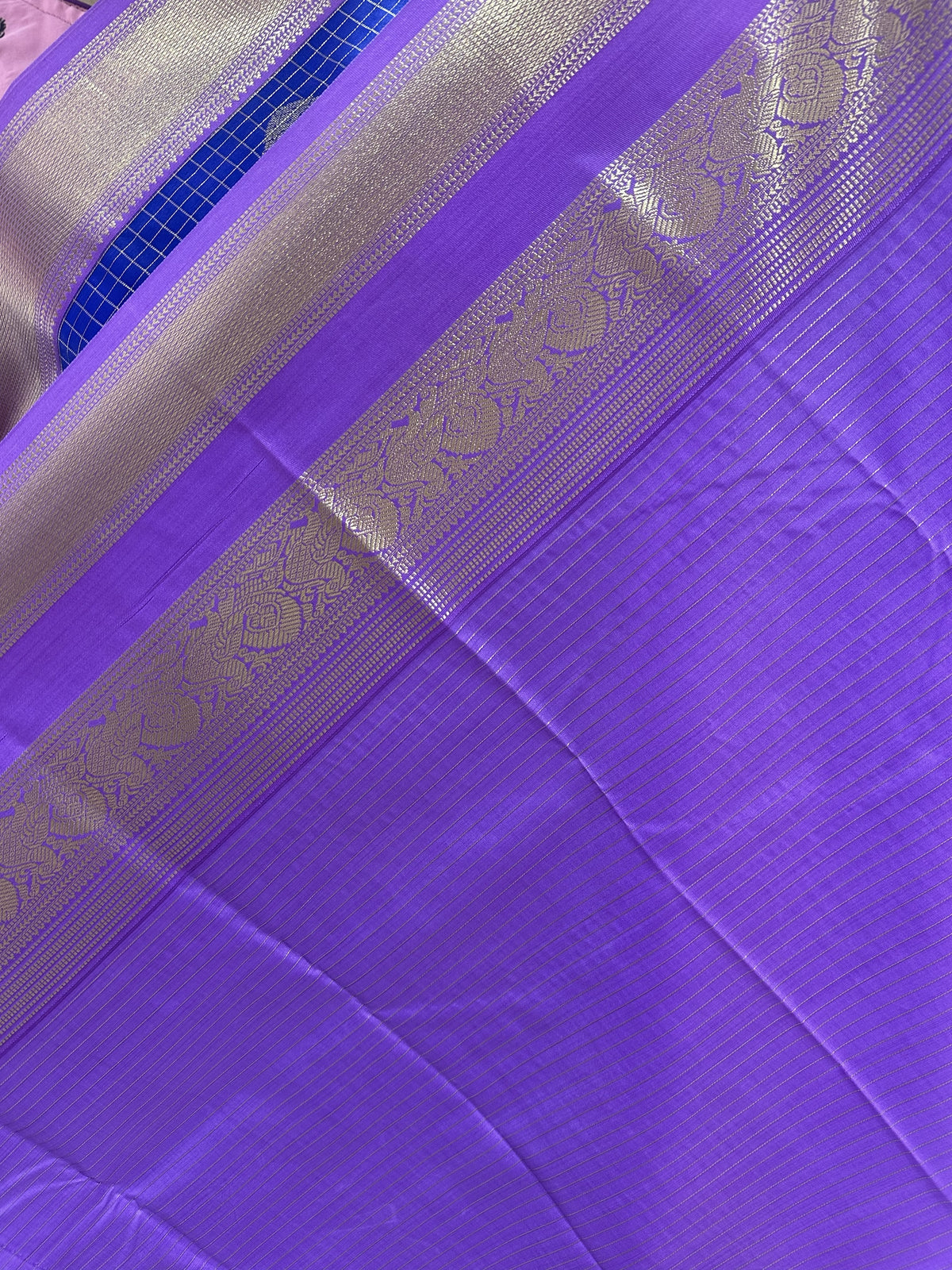 Royal Blue Colour Checked Semi Silk Saree with Lavender Contrast