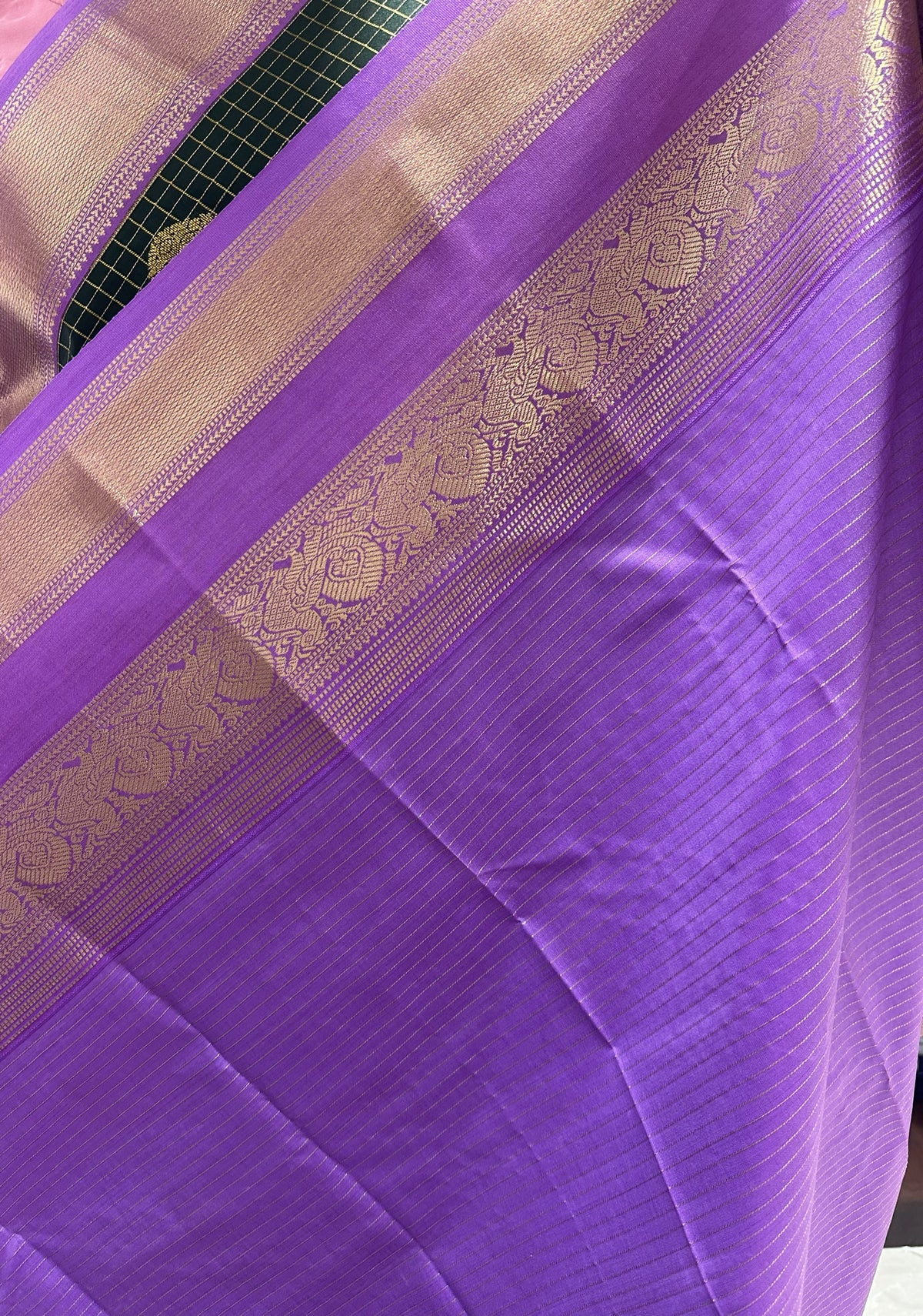Navy Blue Checked Semi Silk saree with Lavender contrast