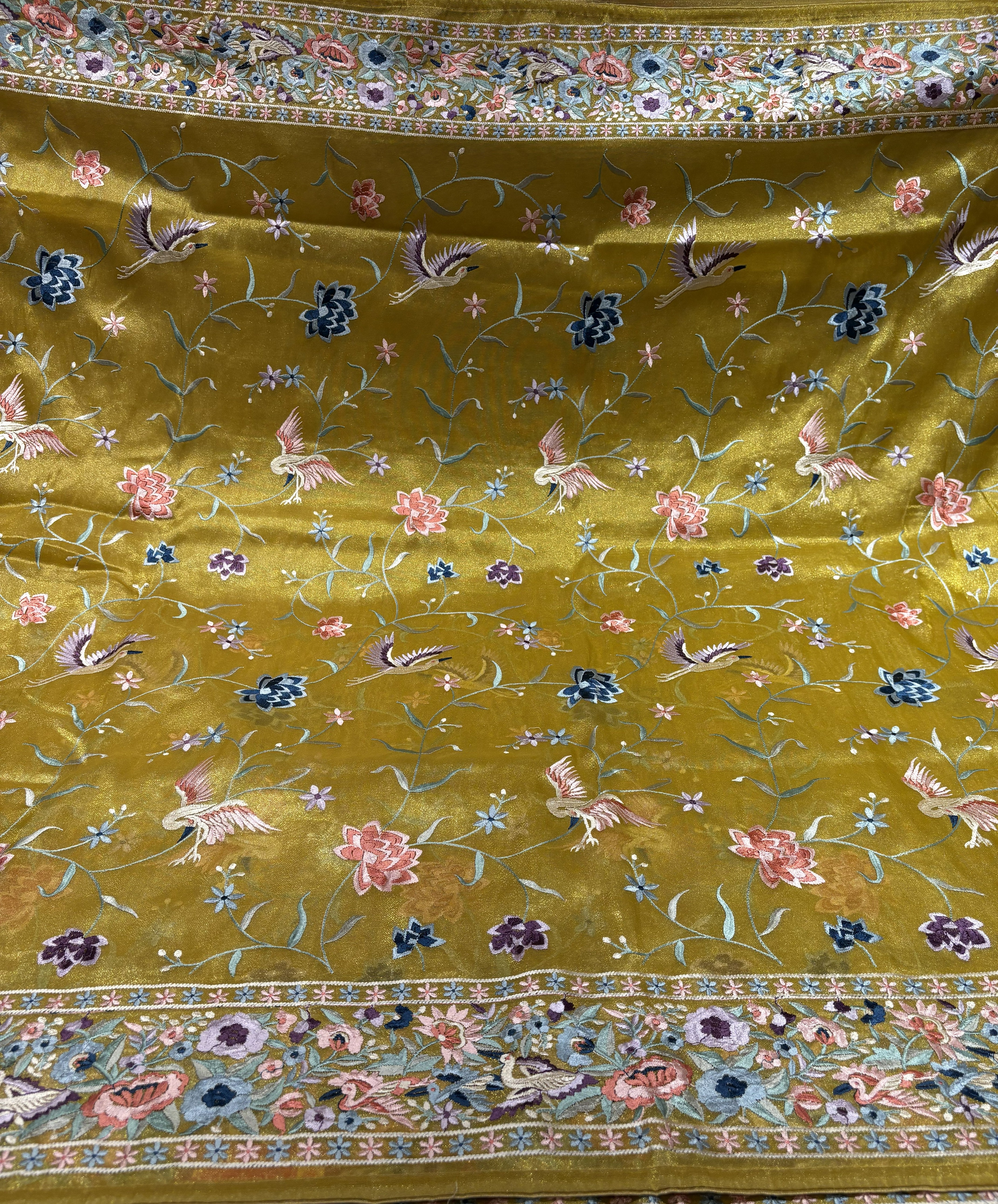 Olive Green Lightweight Organza Saree with Designer Thread Work Border