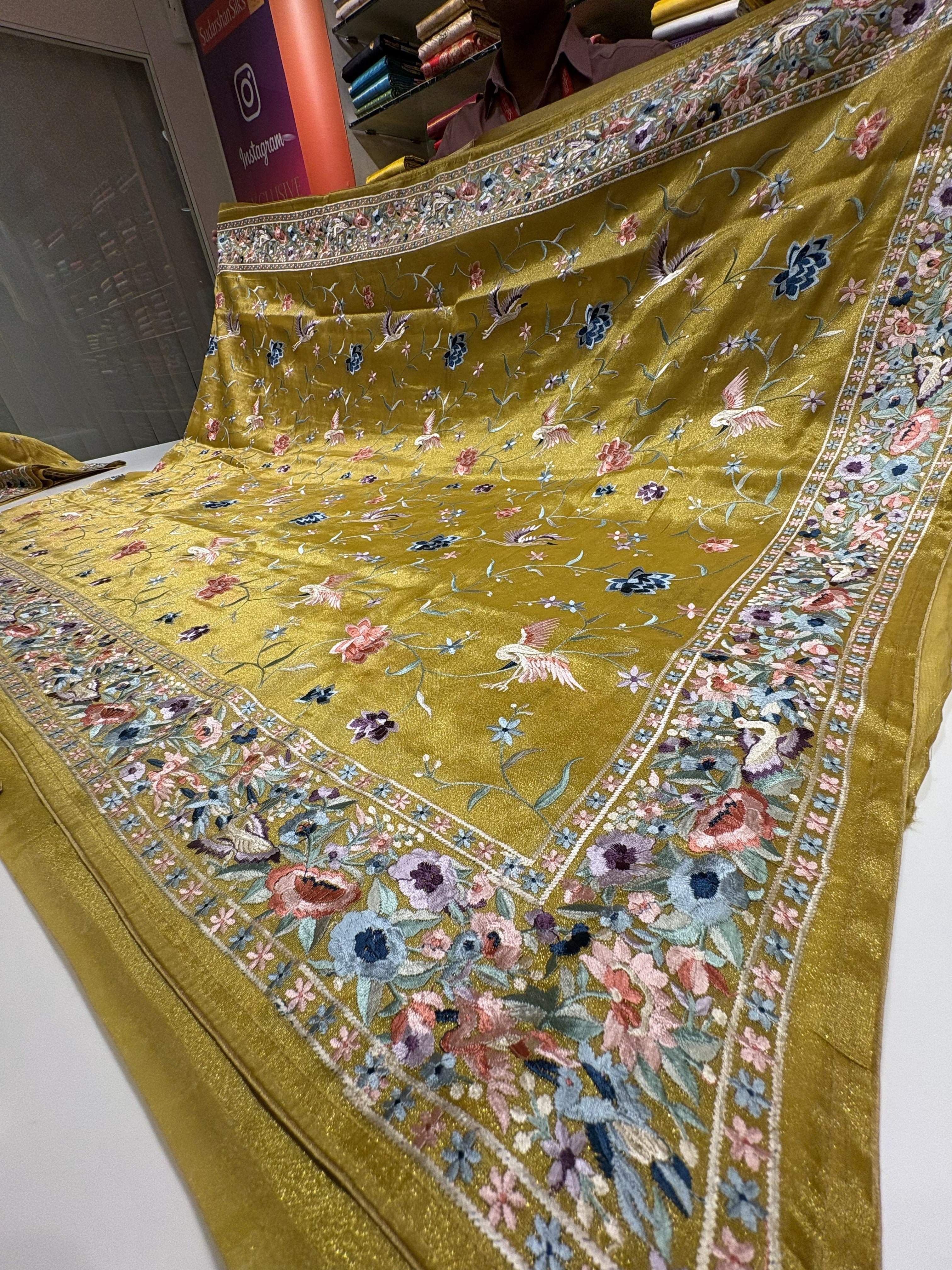 Olive Green Lightweight Organza Saree with Designer Thread Work Border