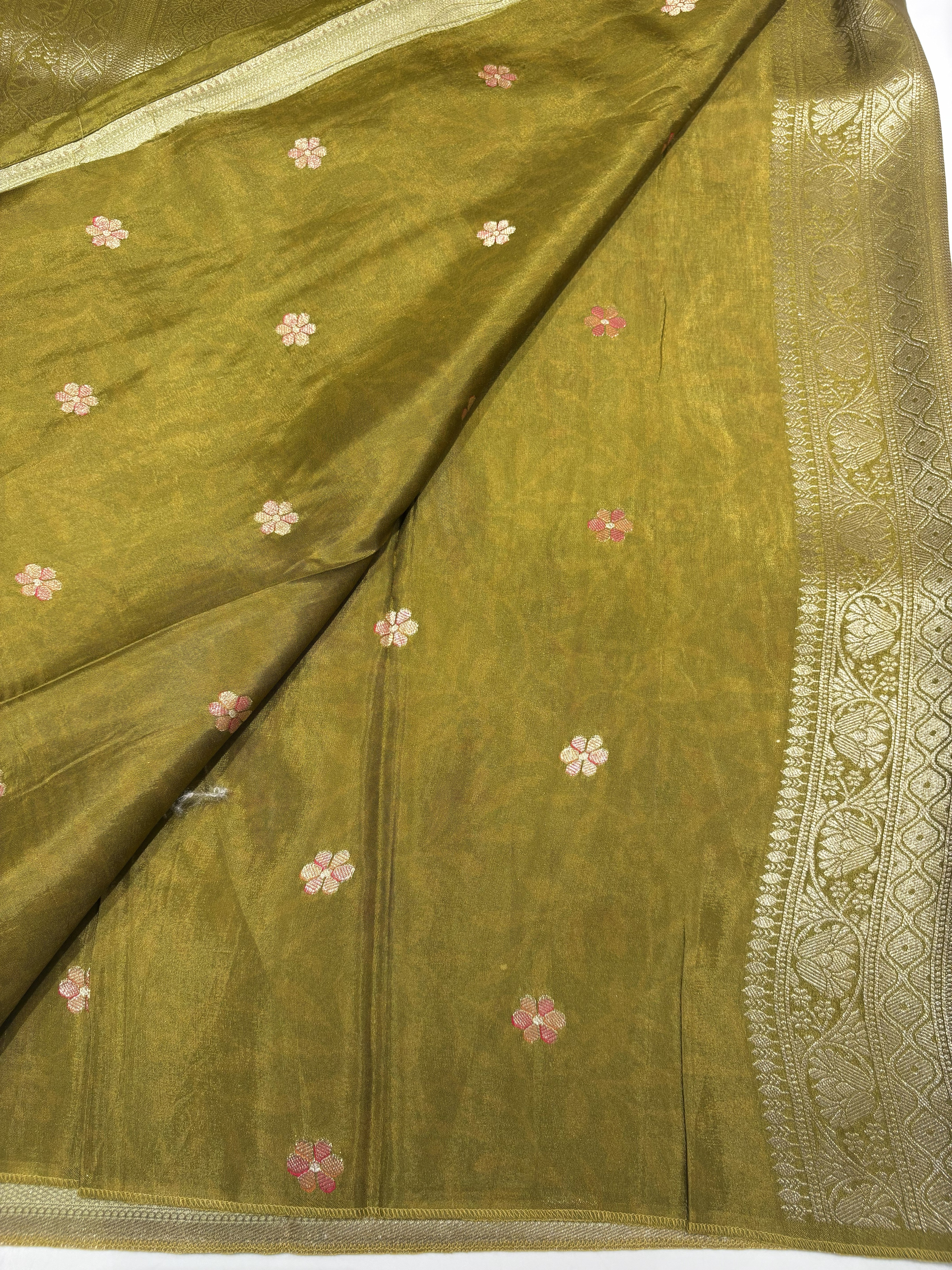 Premium Olive Green Dola Silk Saree assembling Meenakari style in the Body