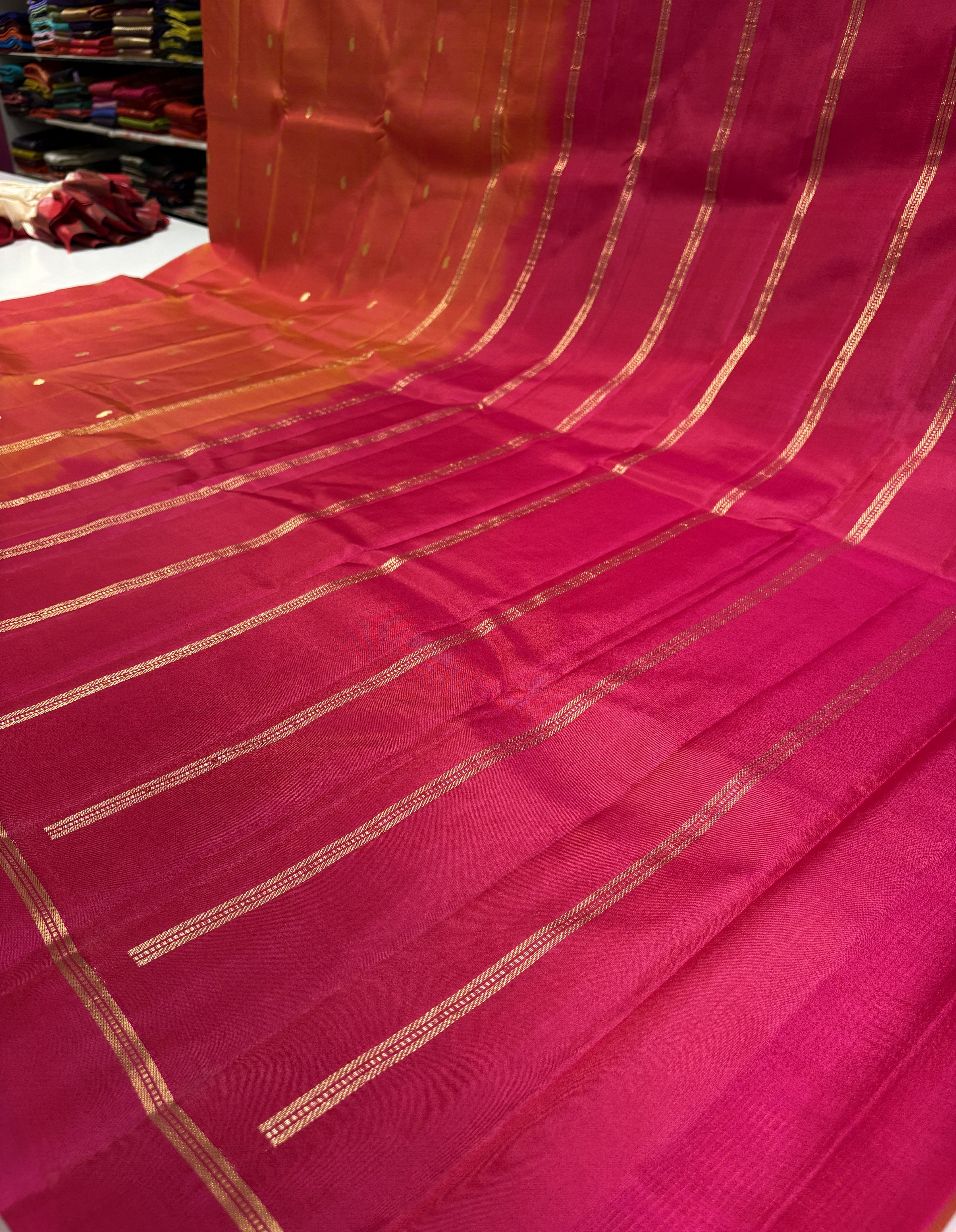 Elegant Orange Pure Kanchipuram Silk Saree with Rani Pink Contrast