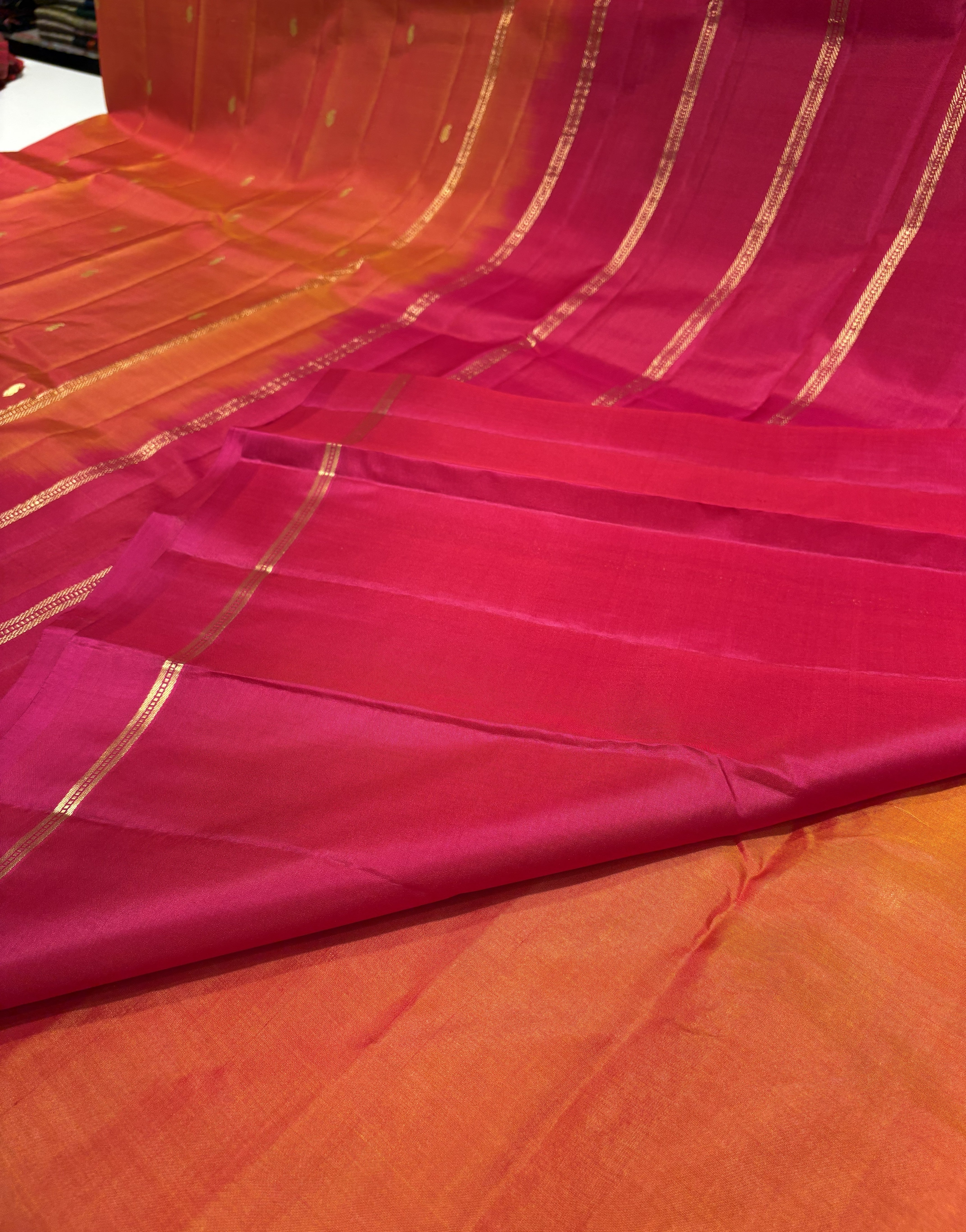 Elegant Orange Pure Kanchipuram Silk Saree with Rani Pink Contrast