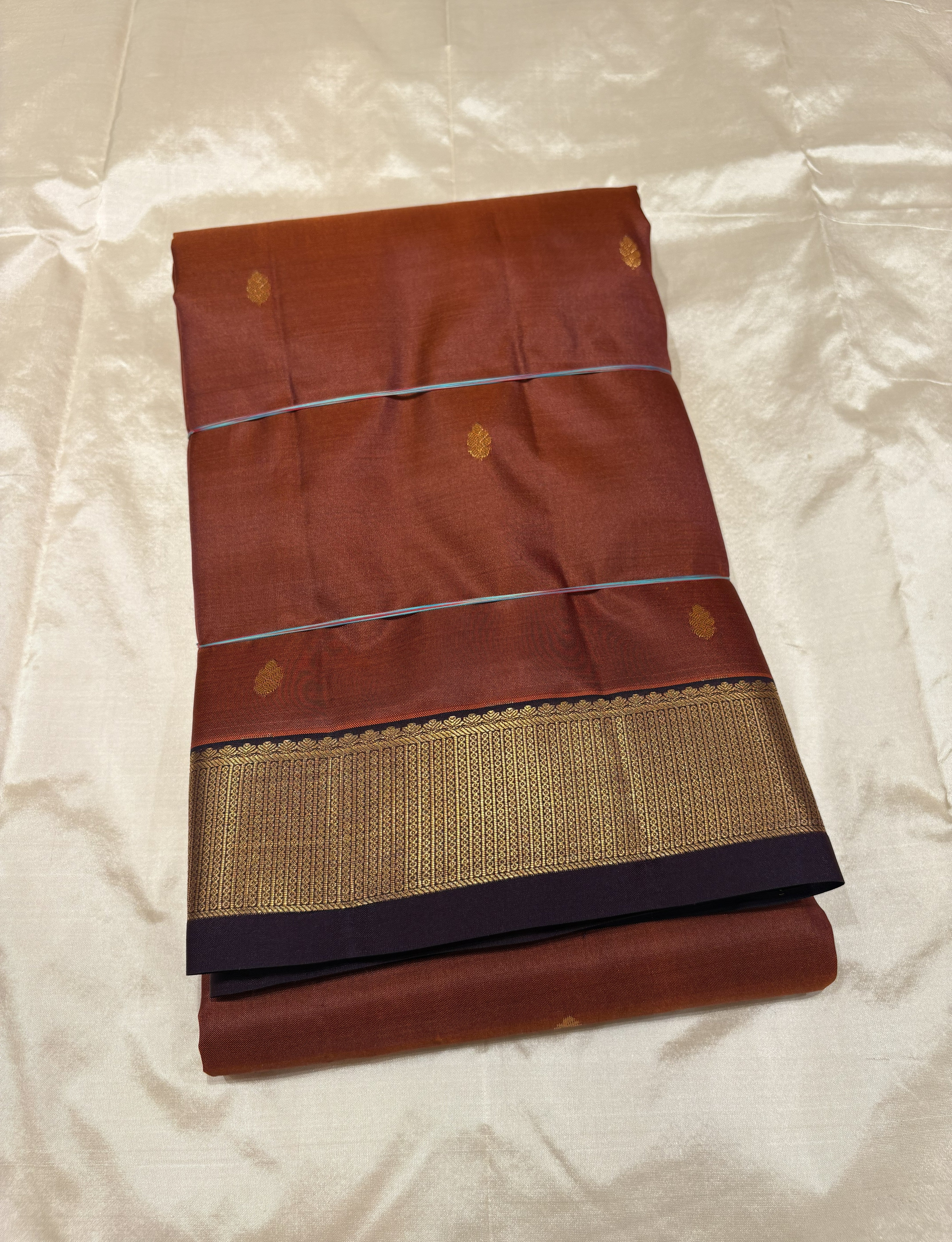 Trending Rust Orange Pure Kanchipuram Silk Saree With Chocolate Brown Contrast