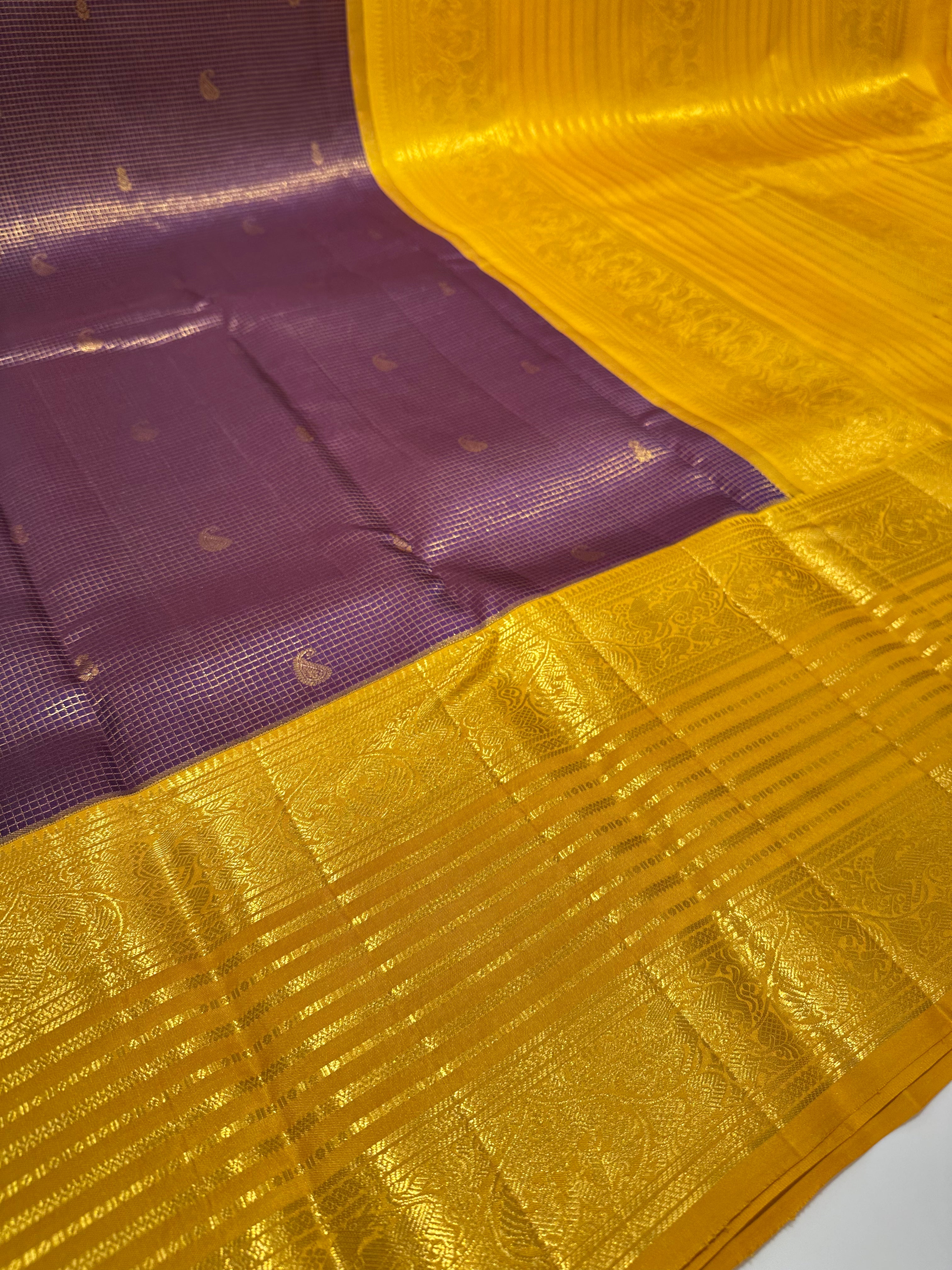 Brown & Gold Yellow Wedding Pure Kanjivaram Silk Saree with Grand Zari Buttas