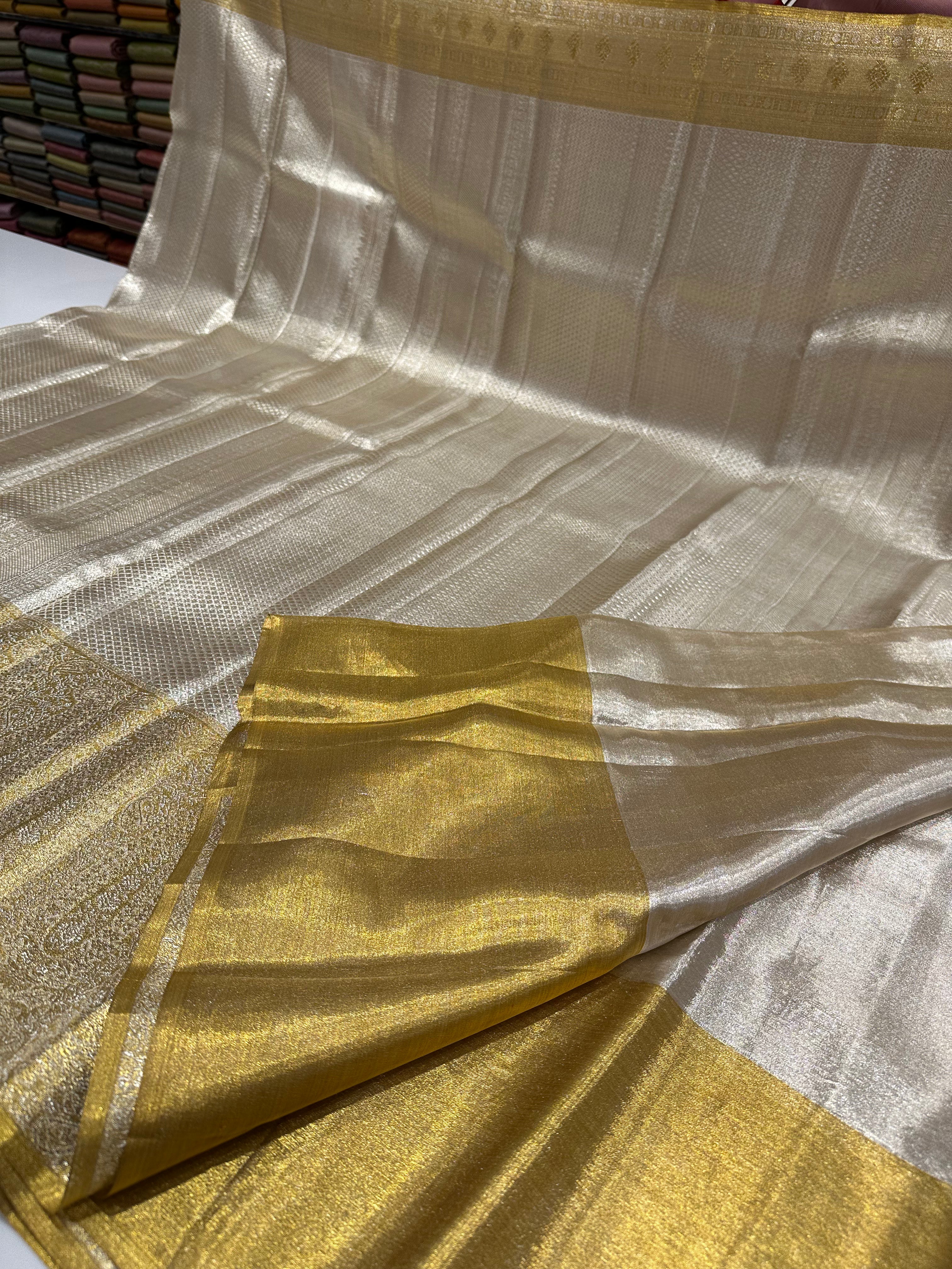 Pure Kanjivaram Silk Saree-Royal Radiance Silver & Gold Wedding Saree with Grand Traditional Elegance