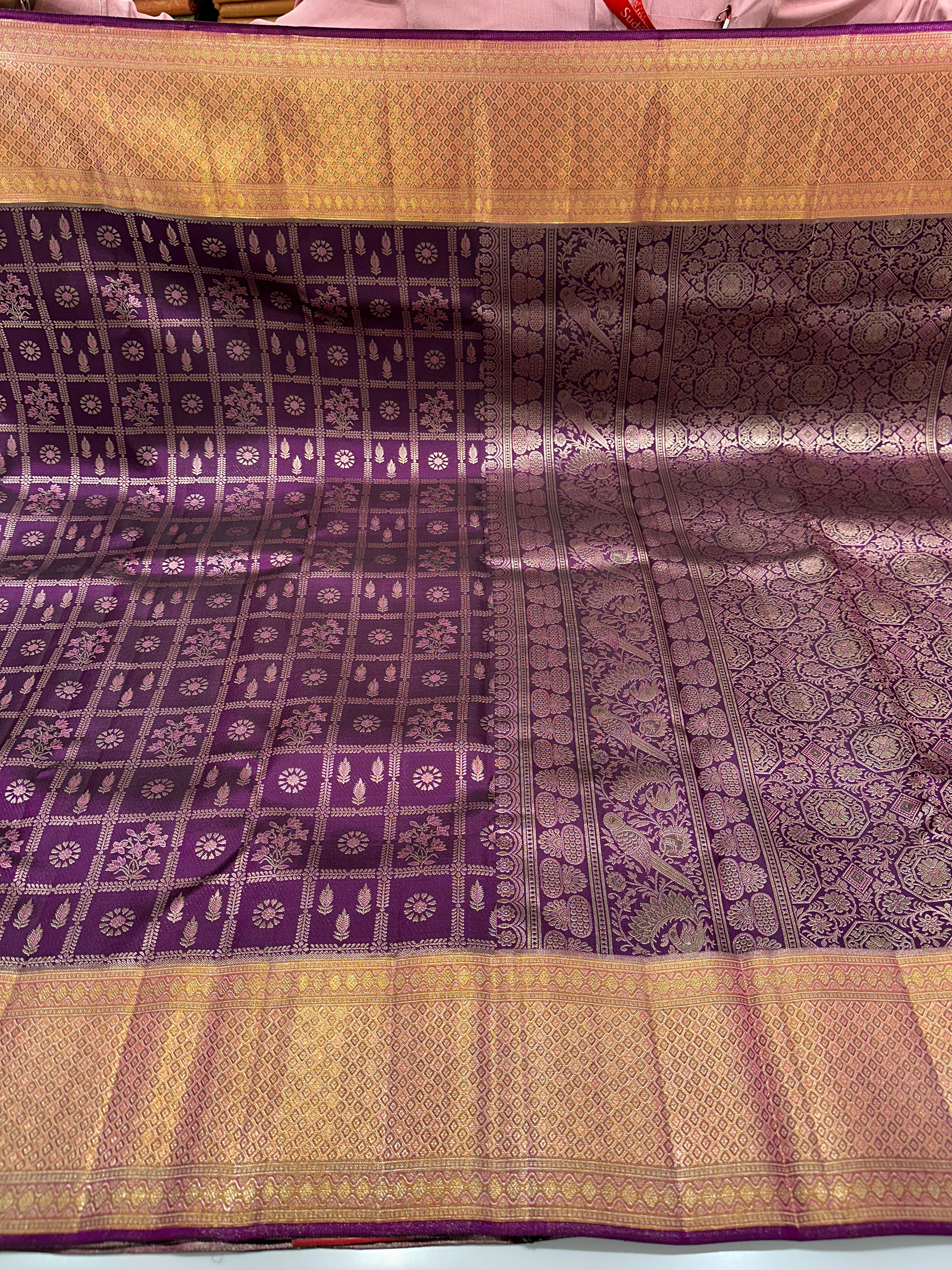 Luxury Plum Mix Wedding Saree with Grand Zari Border & Timeless Buttas