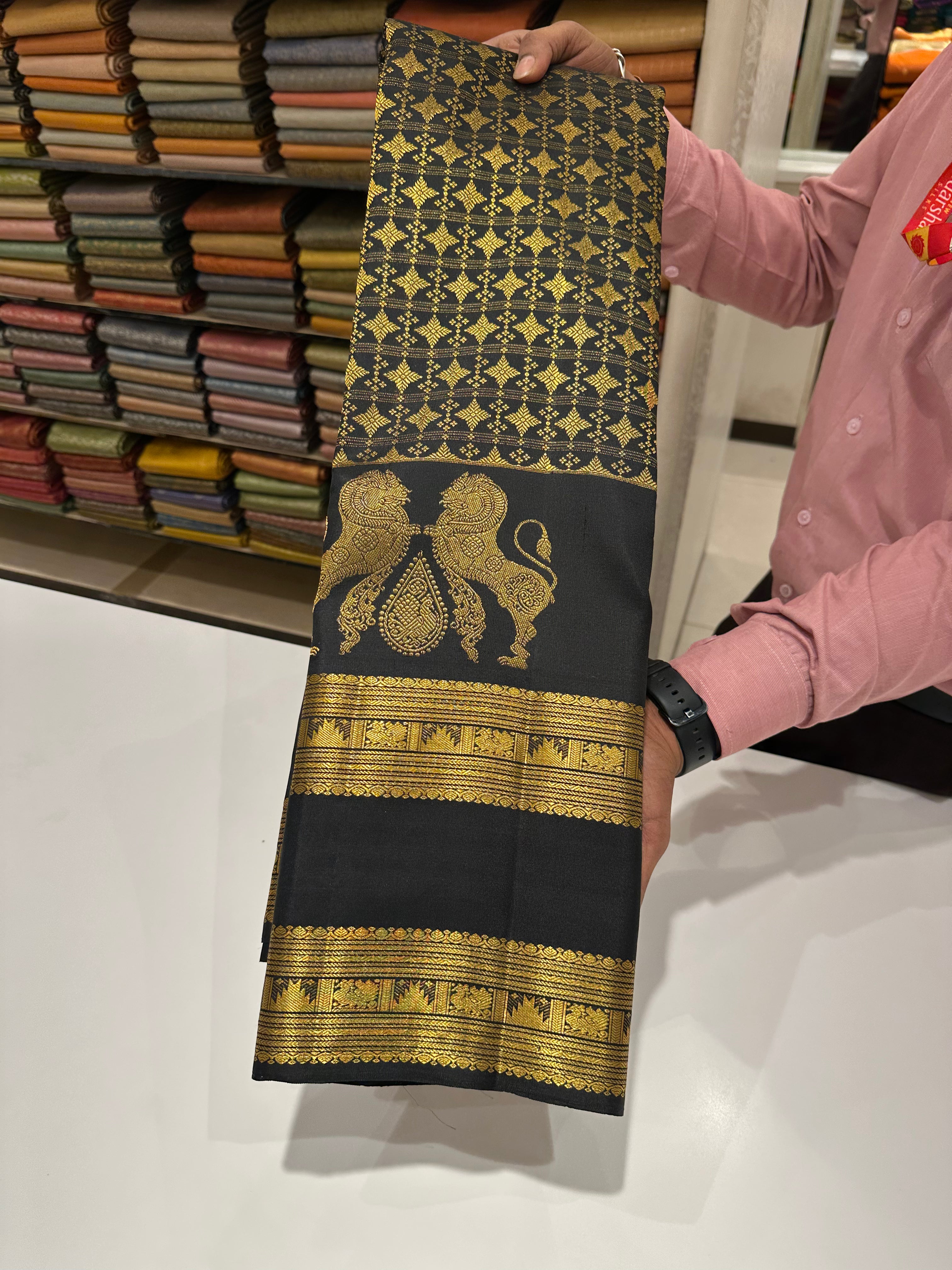 Golden Majesty Black Leela Verse Saree with Grand Zari Border & Rich Buttas