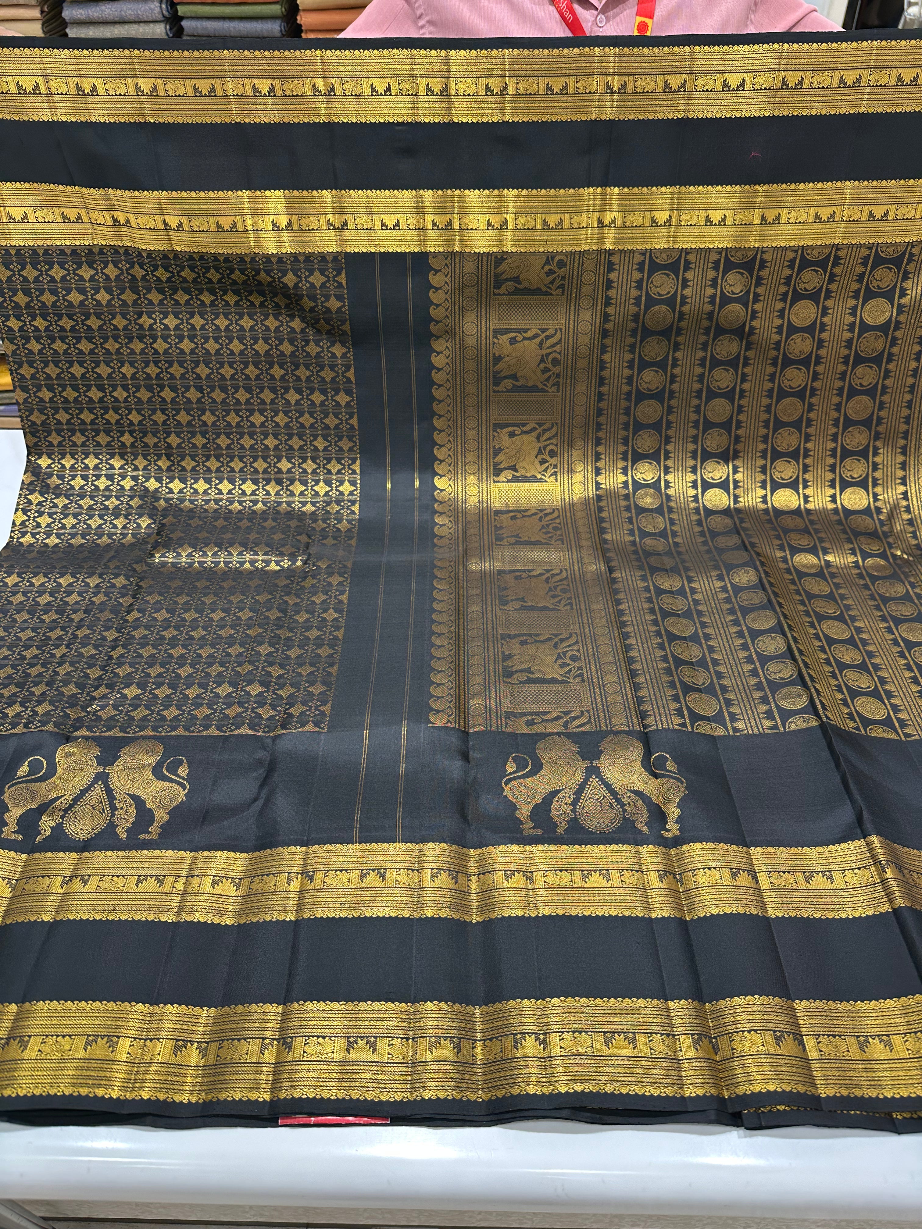 Golden Majesty Black Leela Verse Saree with Grand Zari Border & Rich Buttas