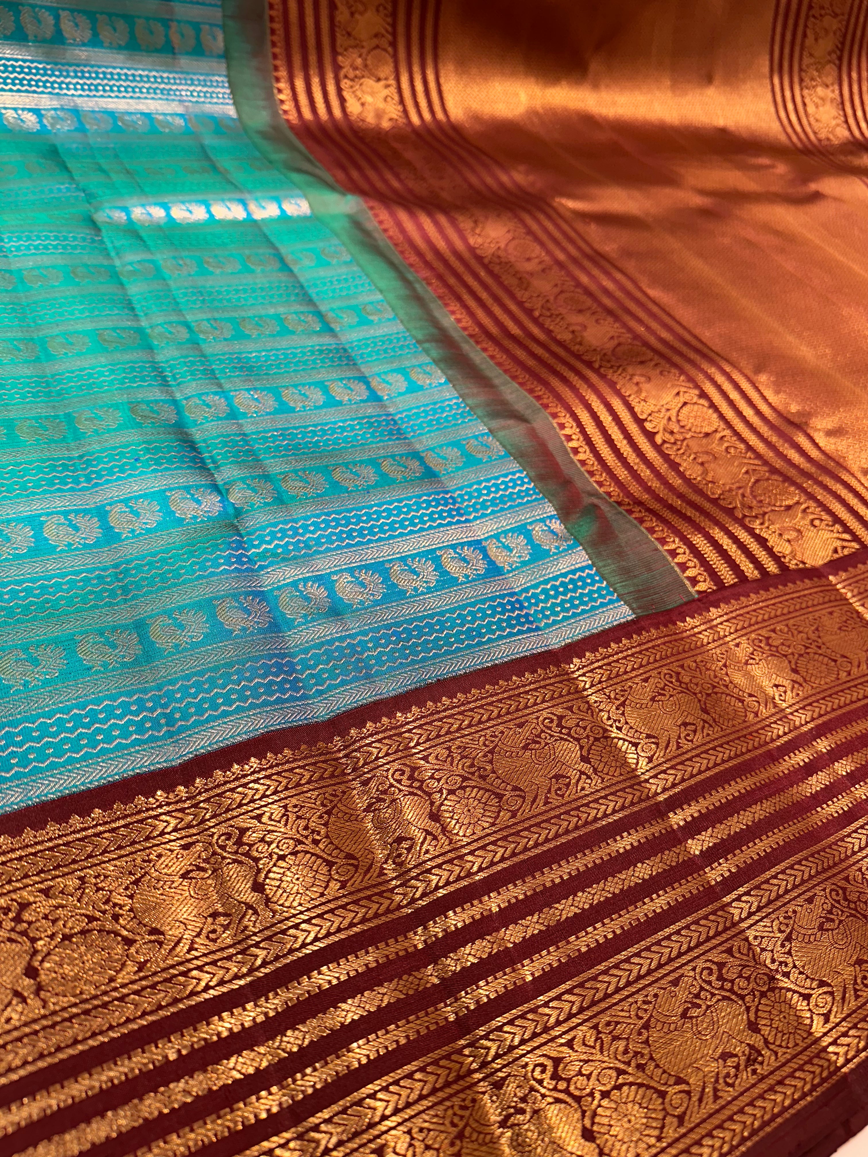 Blue & Brown Pure Kanjivaram Silk Saree with Heritage Zari Weave
