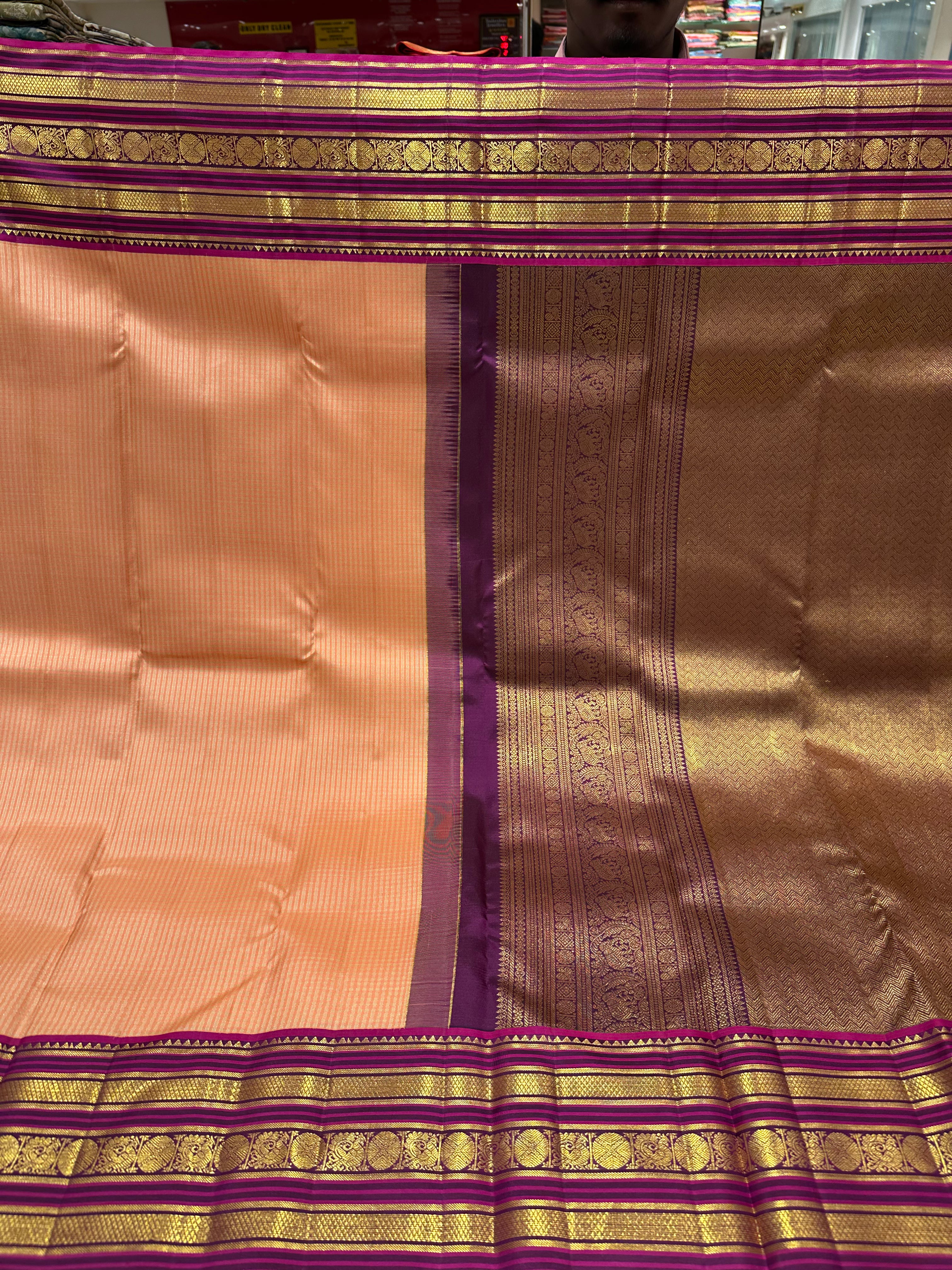 Vibrant Orange and Pink Kanjivaram Silk Saree with Rich Golden Zari Work – Wedding Collection