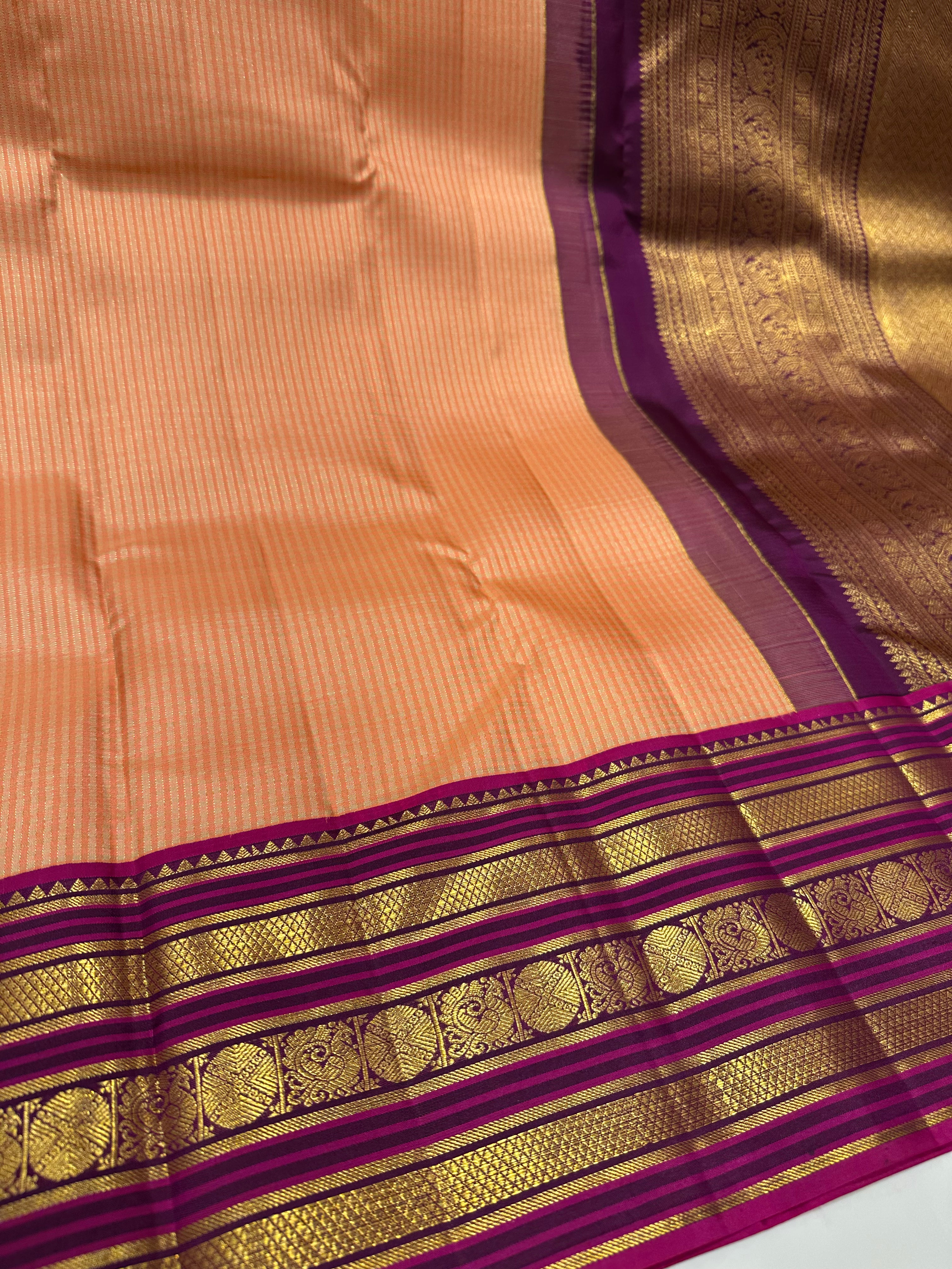 Vibrant Orange and Pink Kanjivaram Silk Saree with Rich Golden Zari Work – Wedding Collection