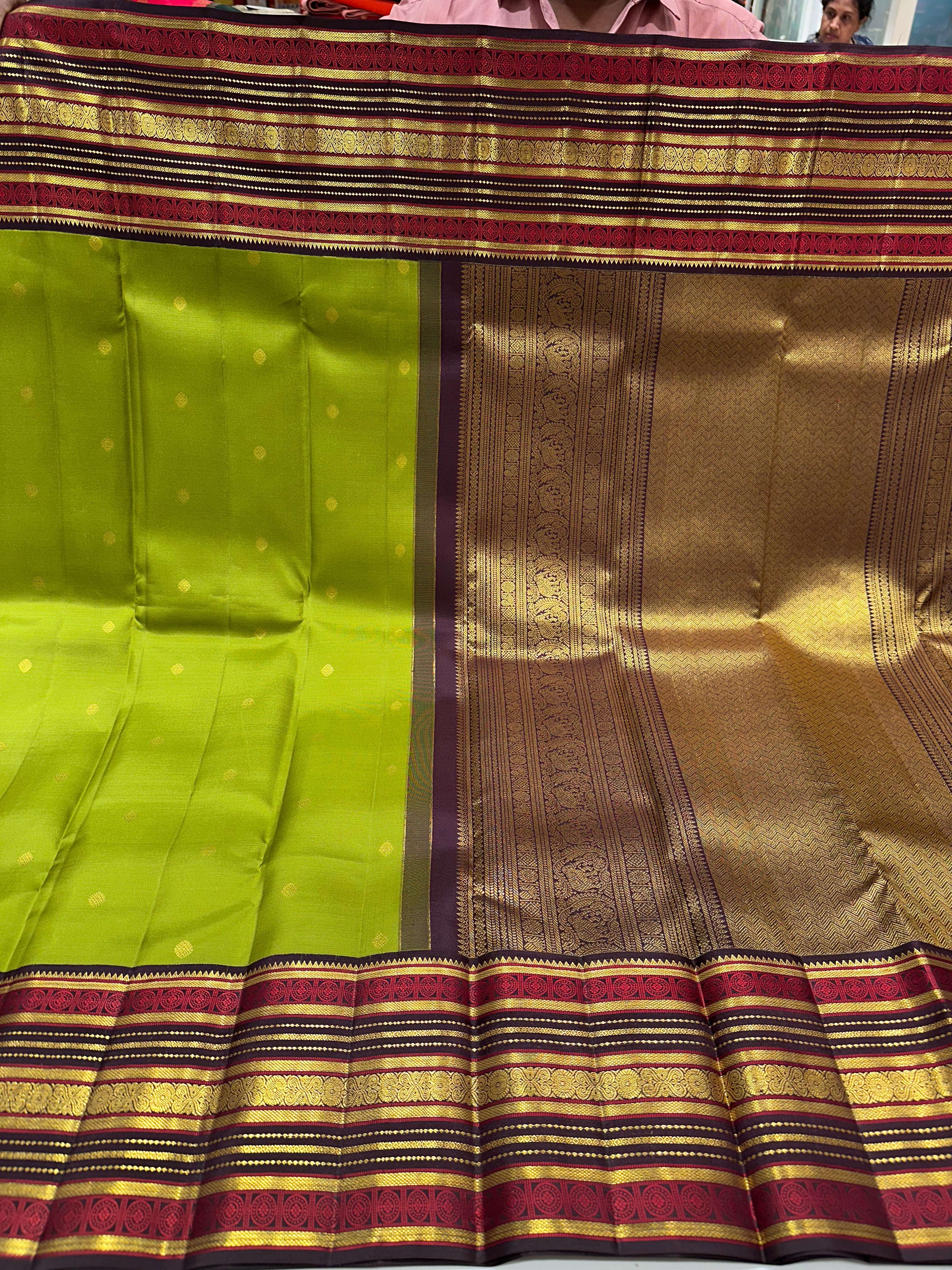 Green and Brown Vintage Saree with Full Gold Zari Design and Grand Border Buttas – Bridal Wear