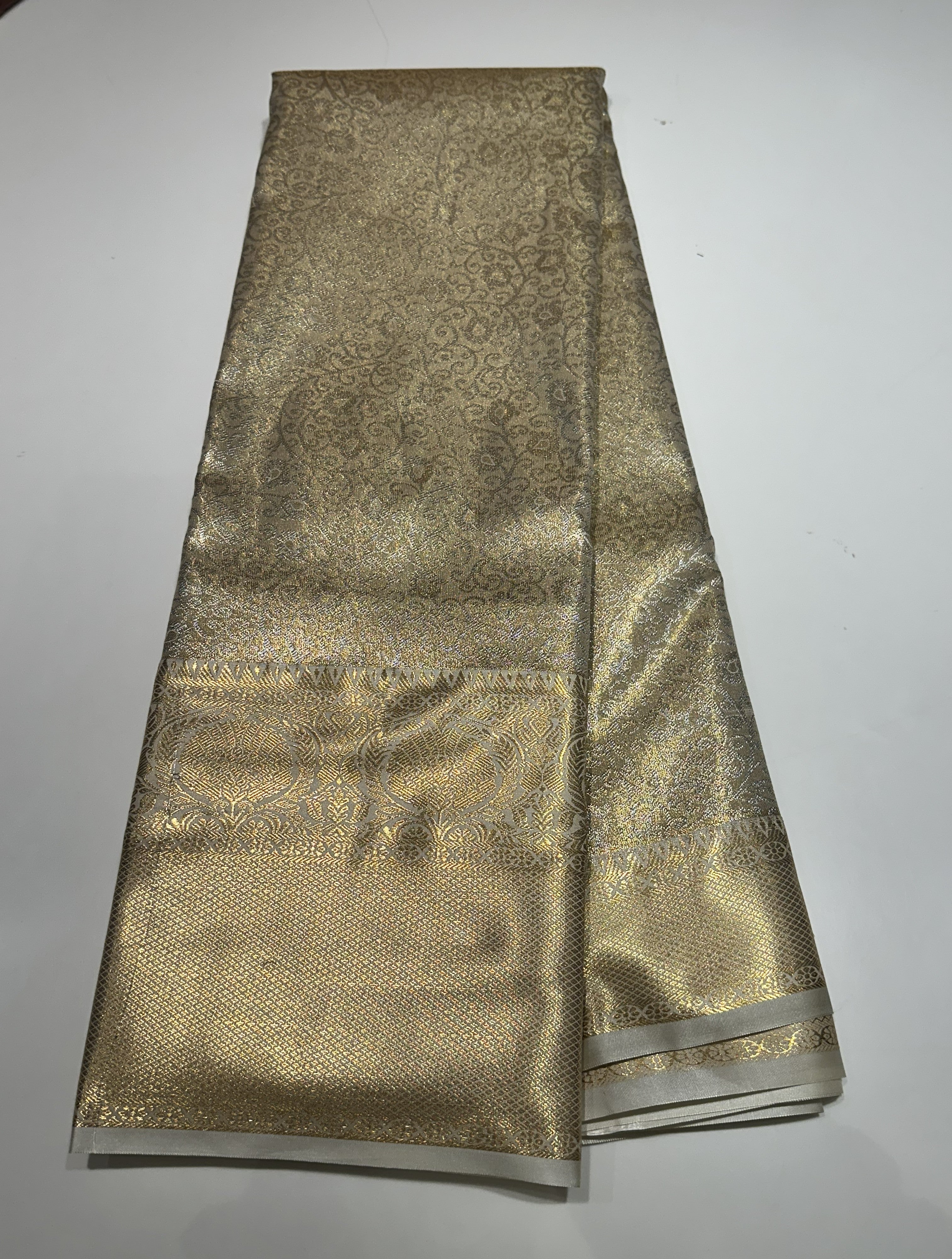 Light Gold Semi Tissue Saree with All-Over Floral Print