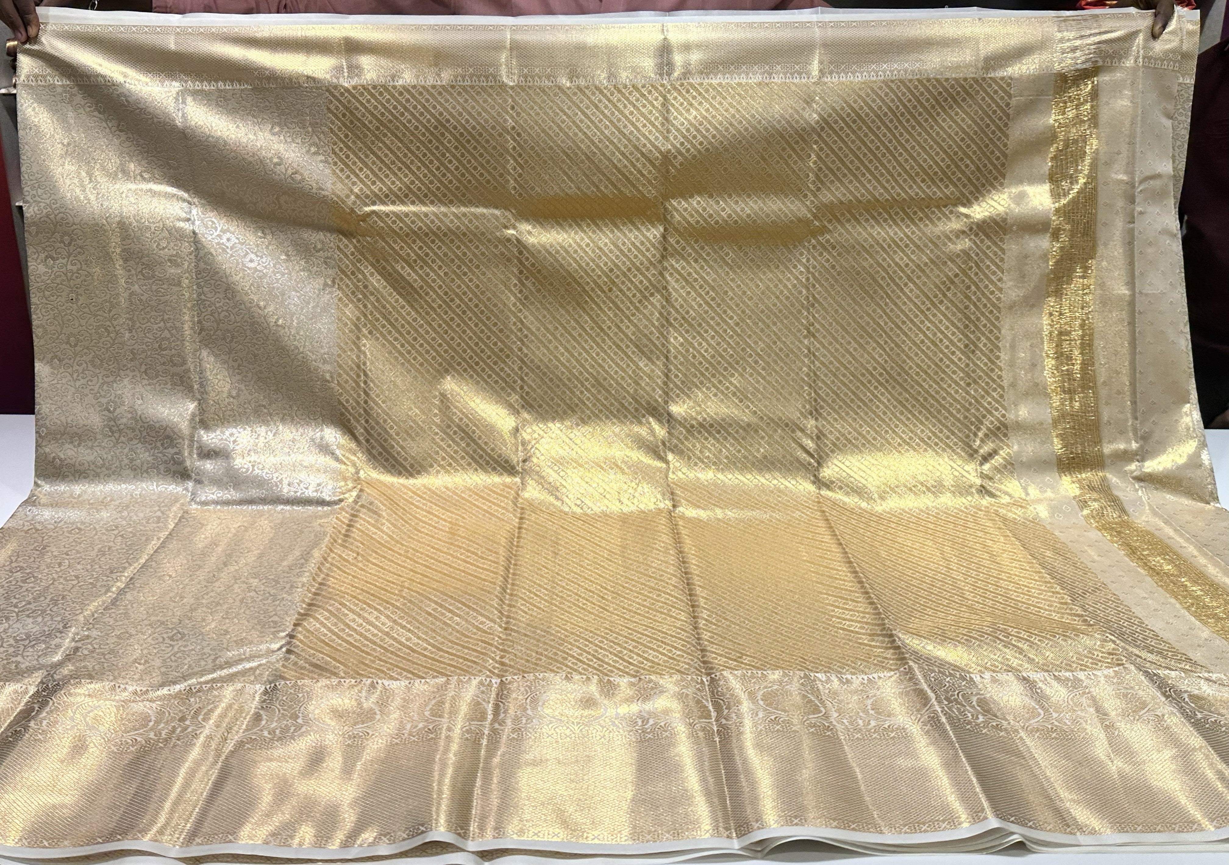 Light Gold Semi Tissue Saree with All-Over Floral Print
