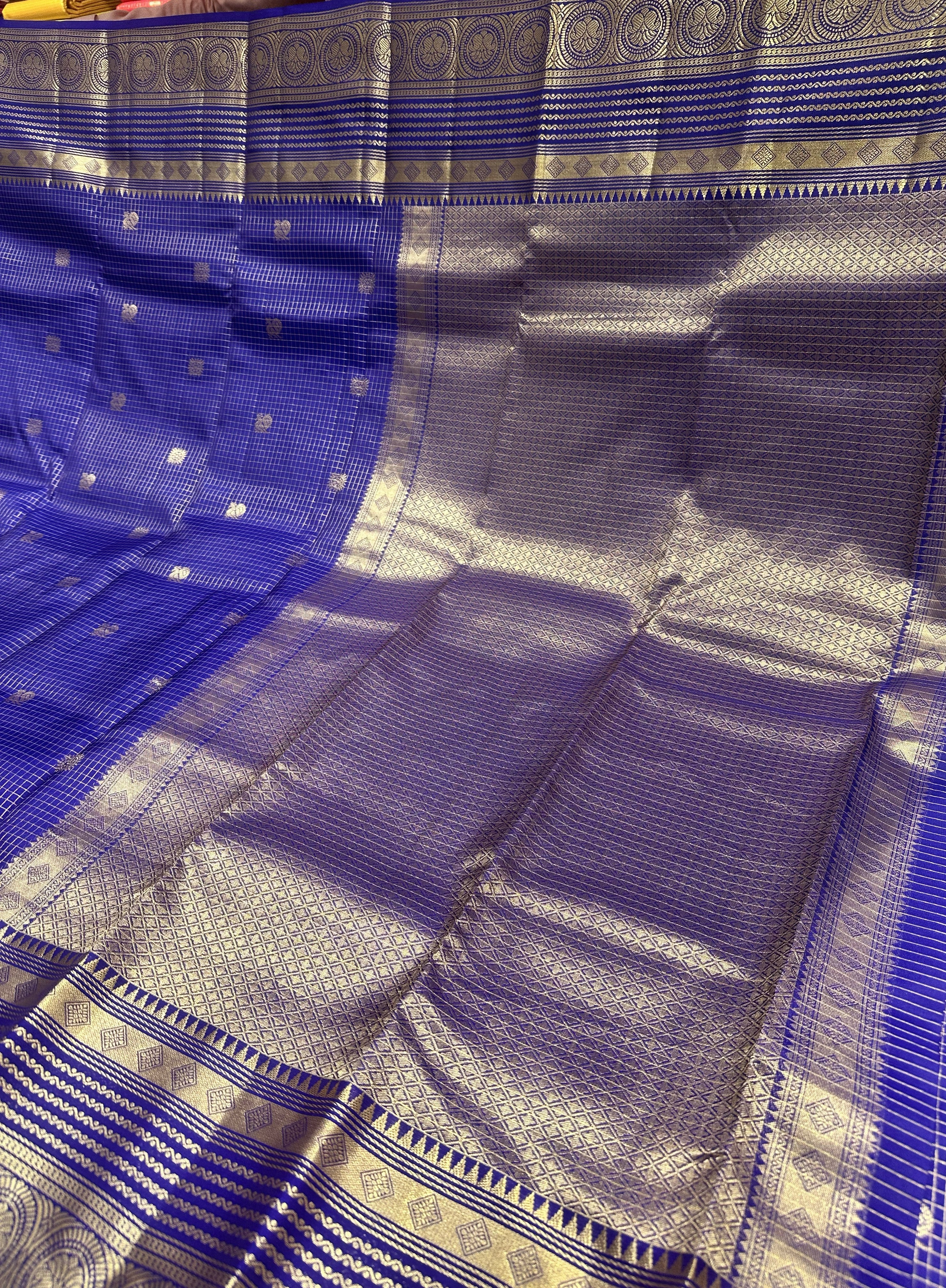 Premium Blue checked Semi-Kanjivaram Saree