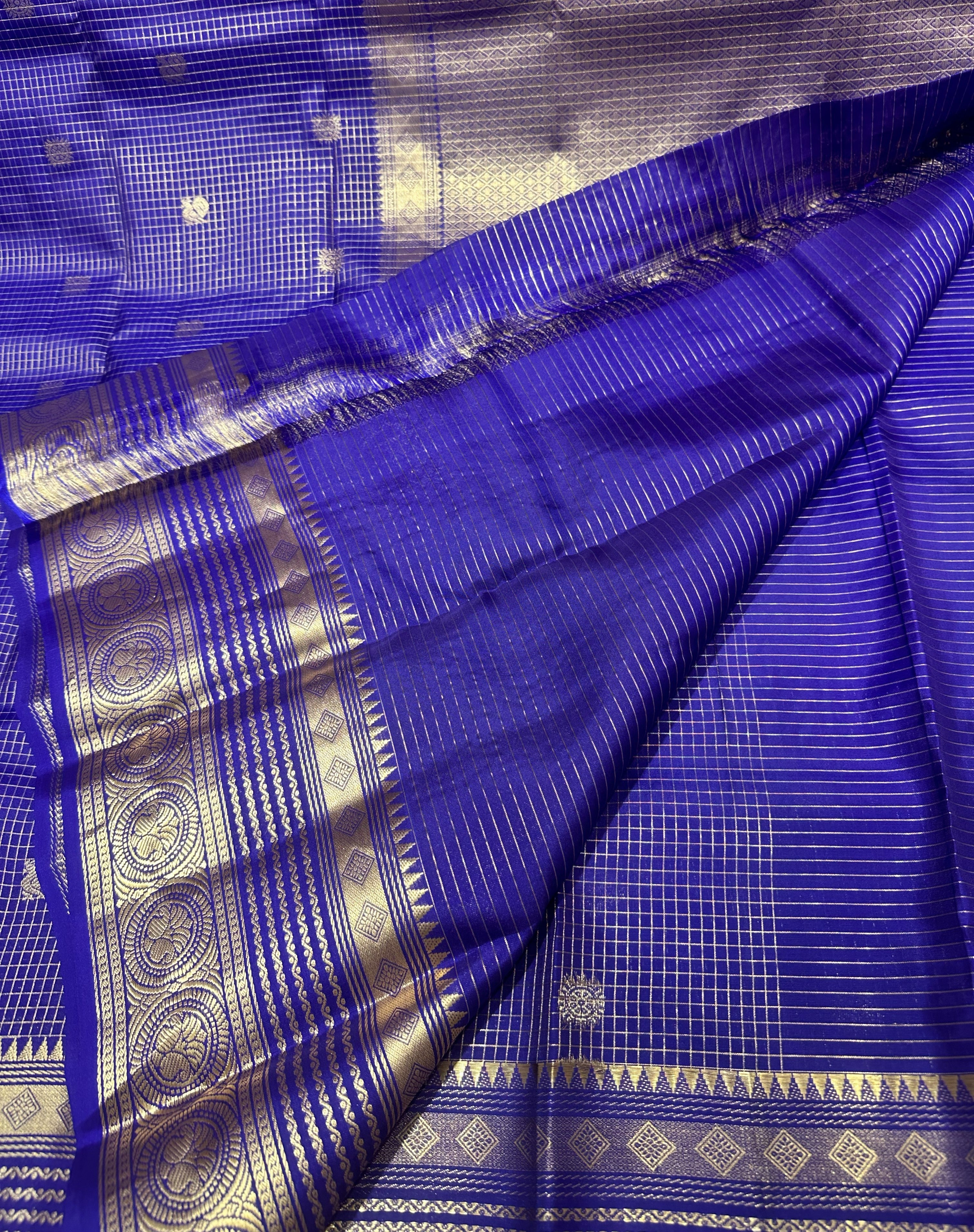 Premium Blue checked Semi-Kanjivaram Saree