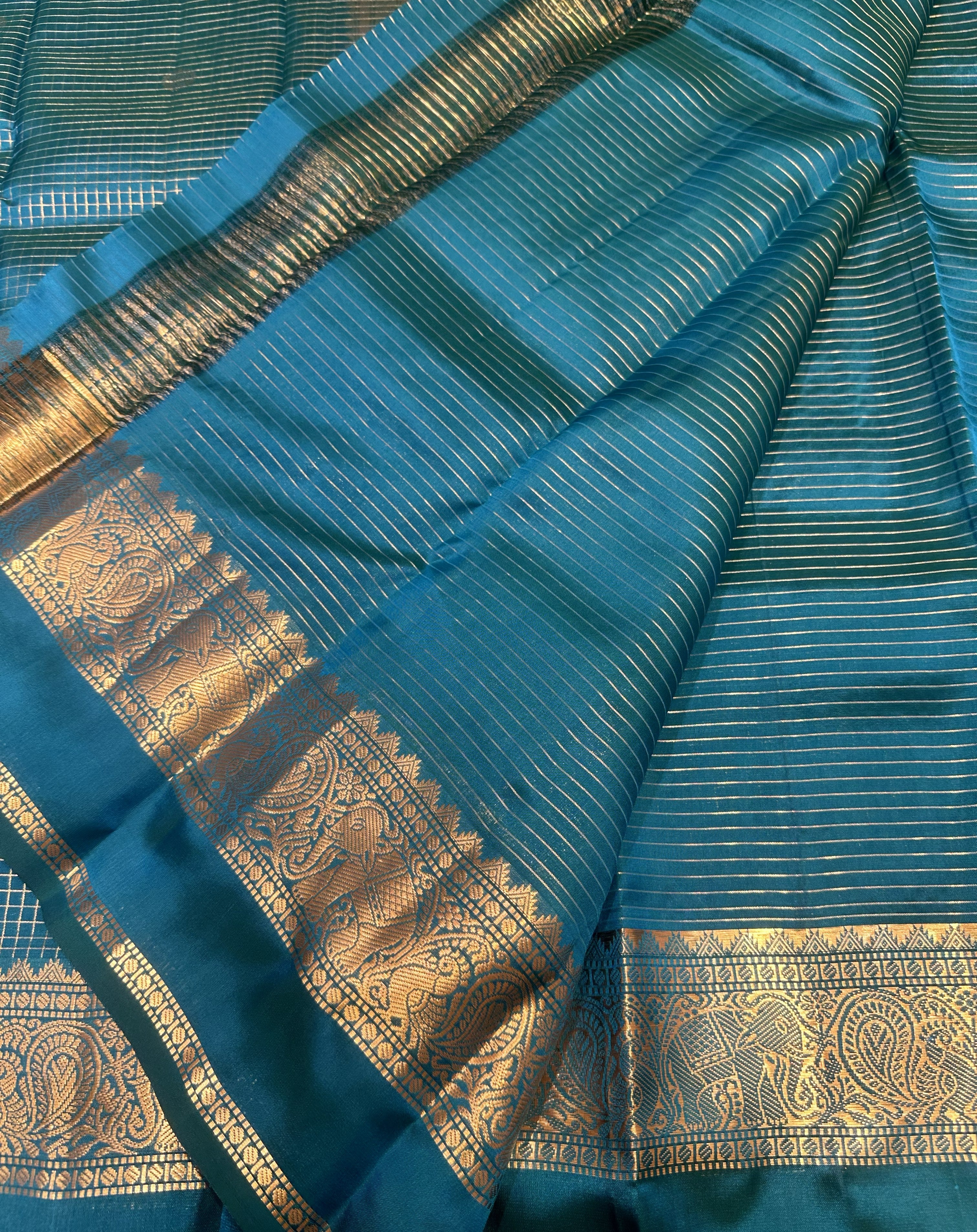 Premium Rama Blue checked Semi-Kanjivaram Saree