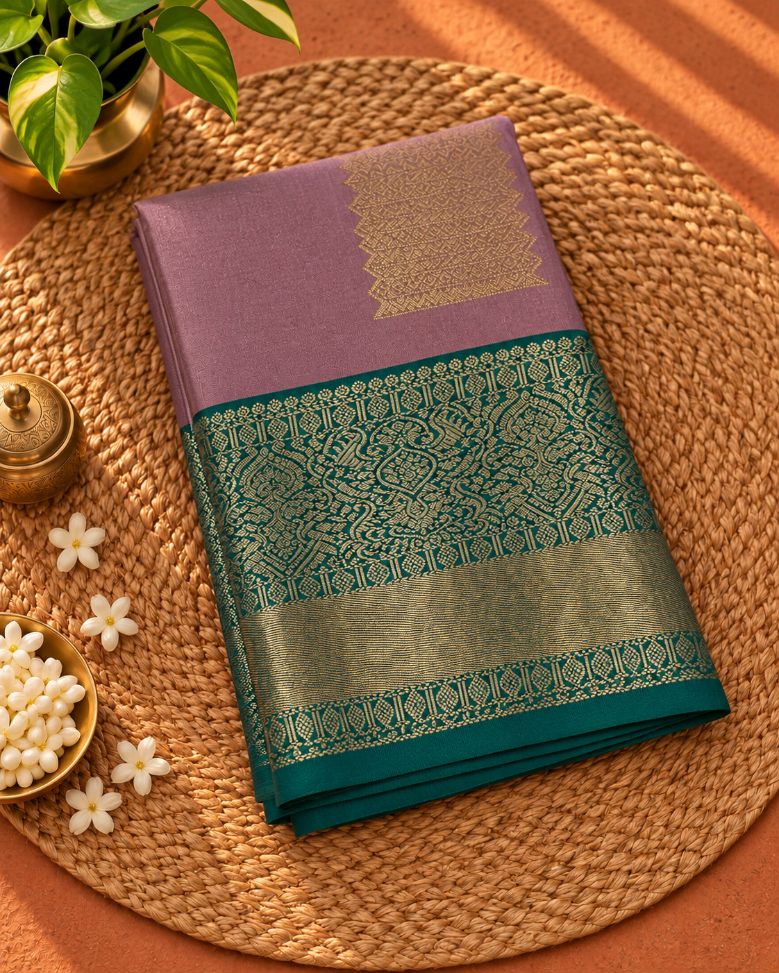 Lavender Colour Saree with Emerald Green Contrast NSS172
