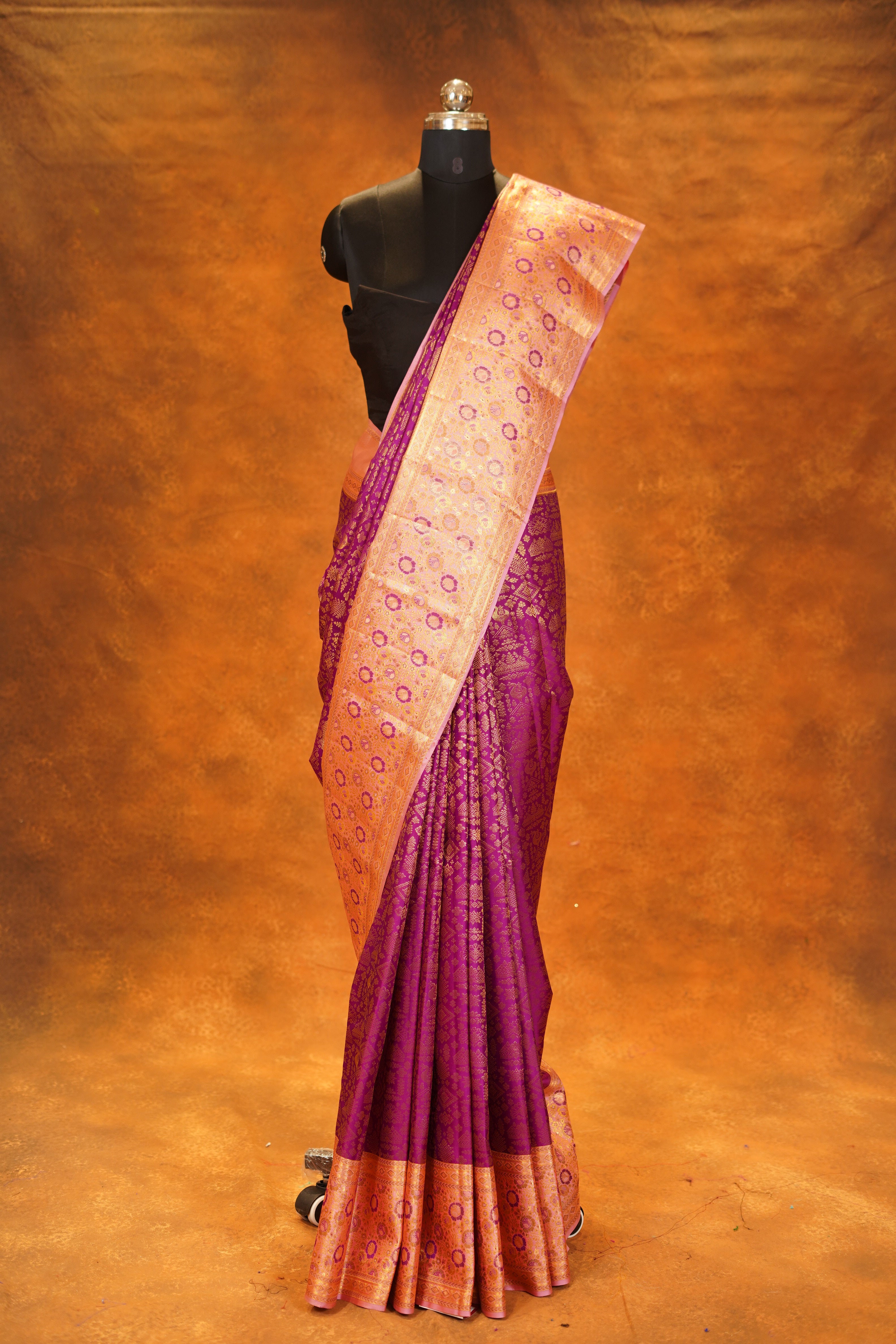 Light Magenta Colour Pure Kanjivaram Silk Saree with Pastel Pink Contrast