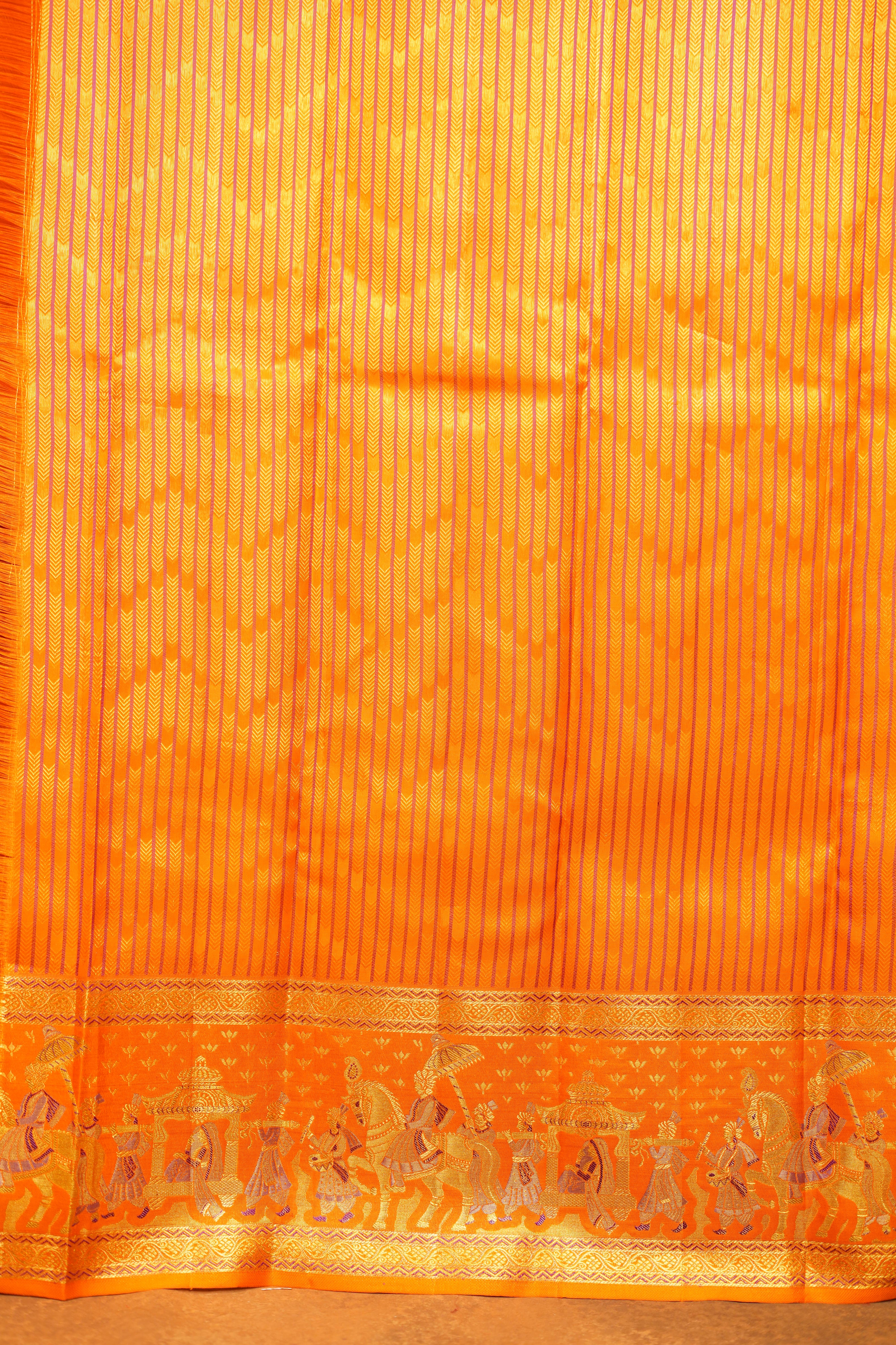 Magenta Colour Pure Kanjivaram Silk Saree with Orange Contrast