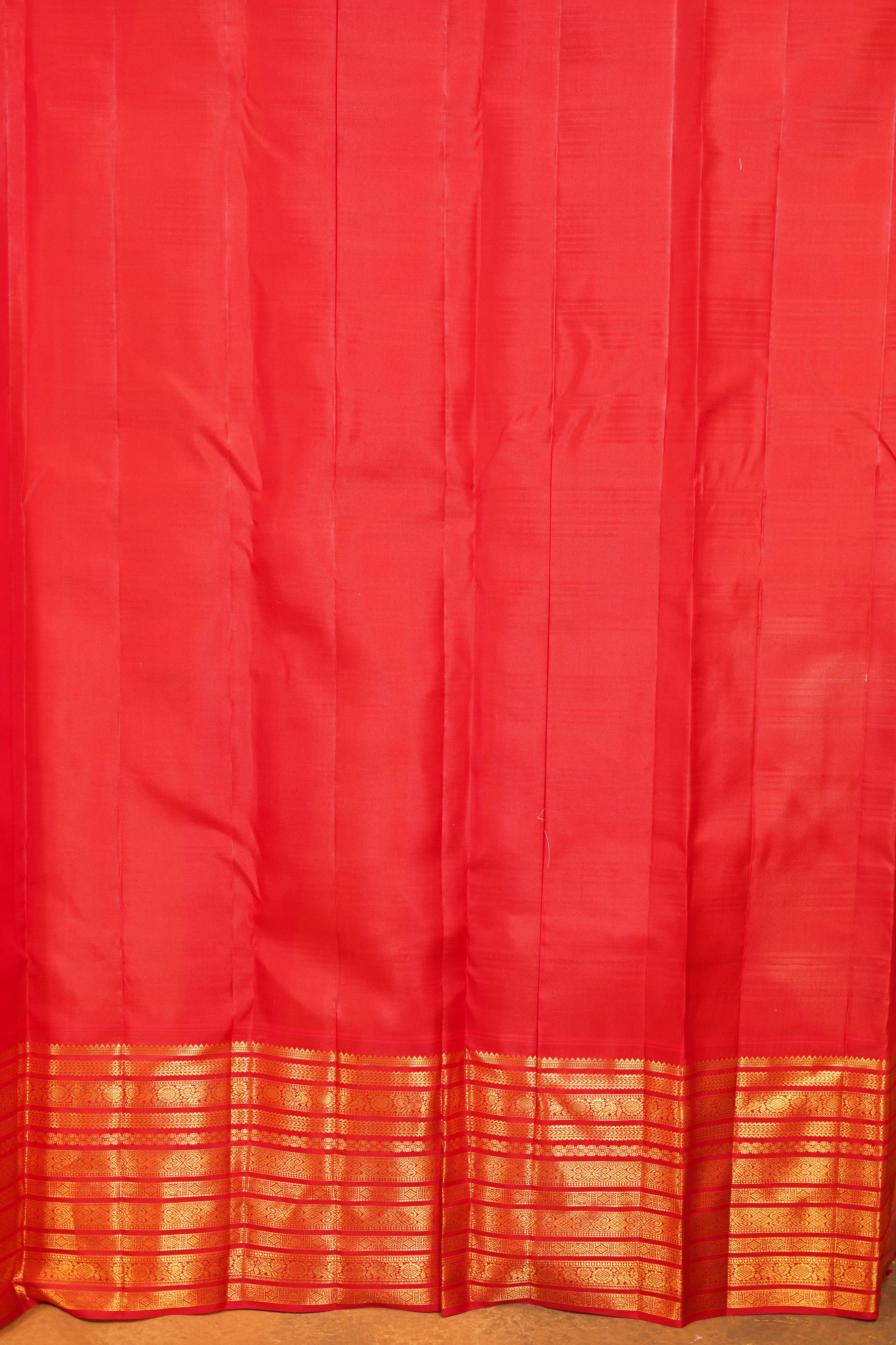 Cream Colour Pure Kanjivaram Silk Saree with Red Contrast