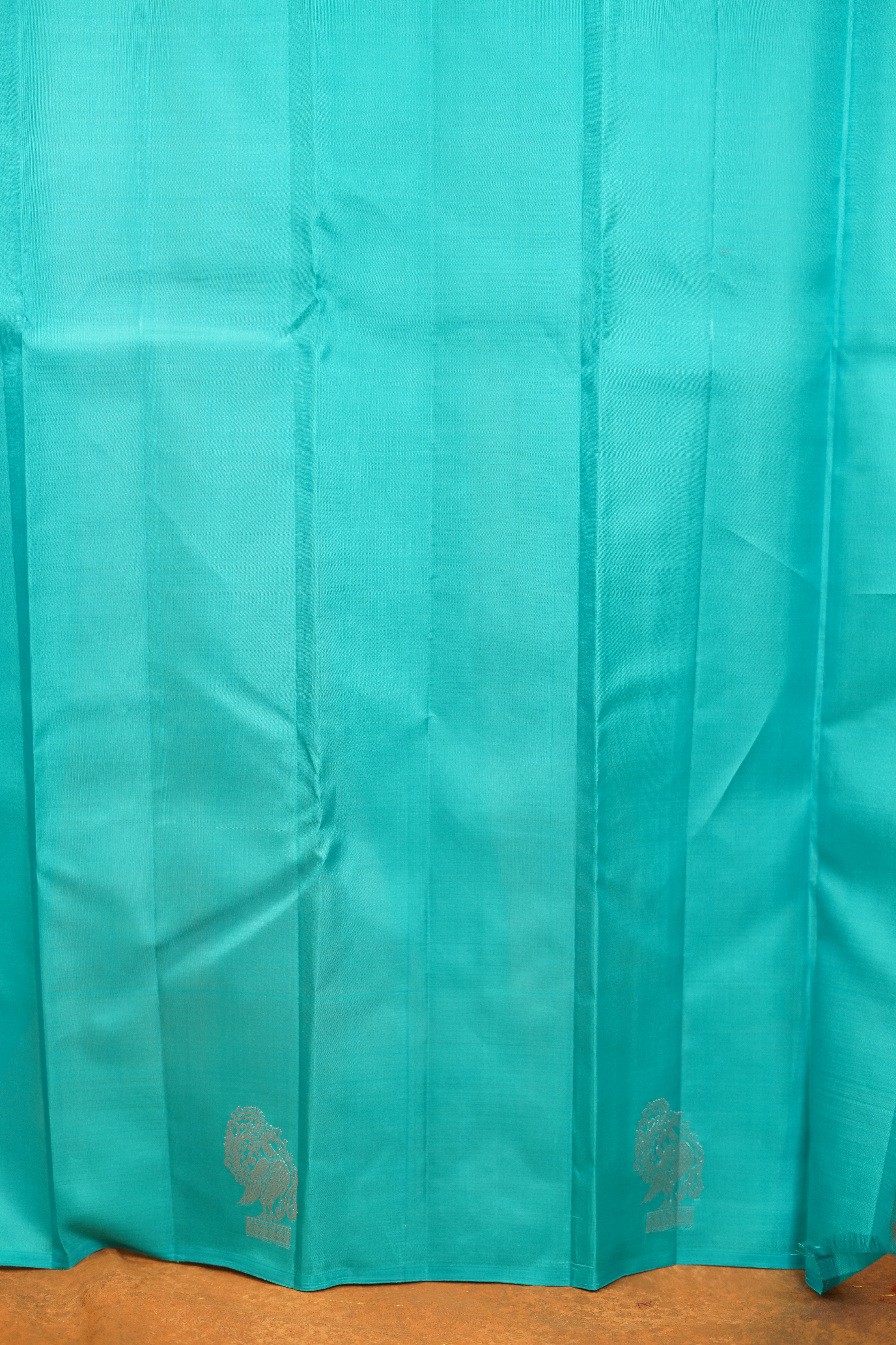 Elegant Yellow Colour Pure Kanjivaram Silk Saree With Sky Blue Contrast