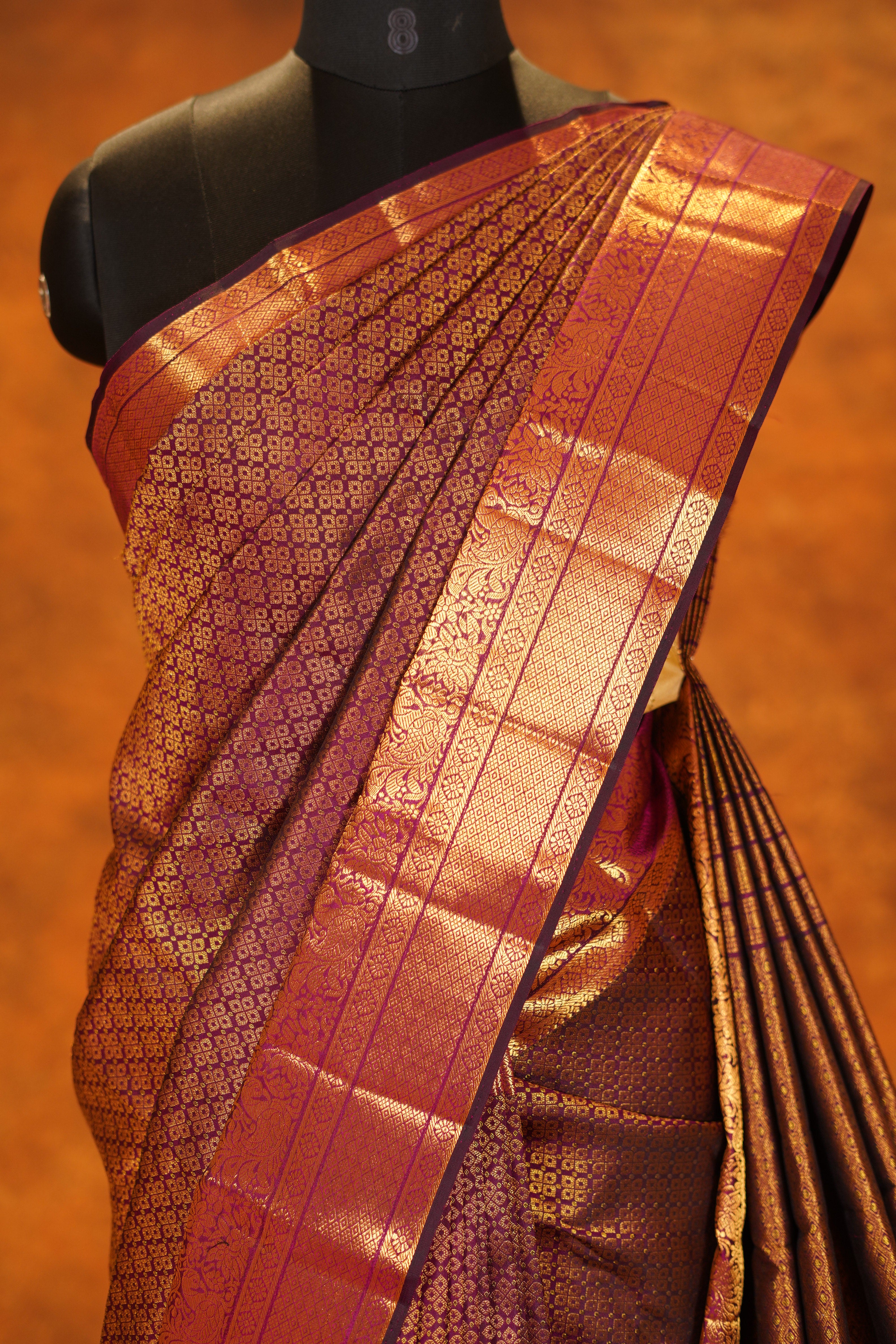 Wine colour Pure Kanjivaram Silk Saree