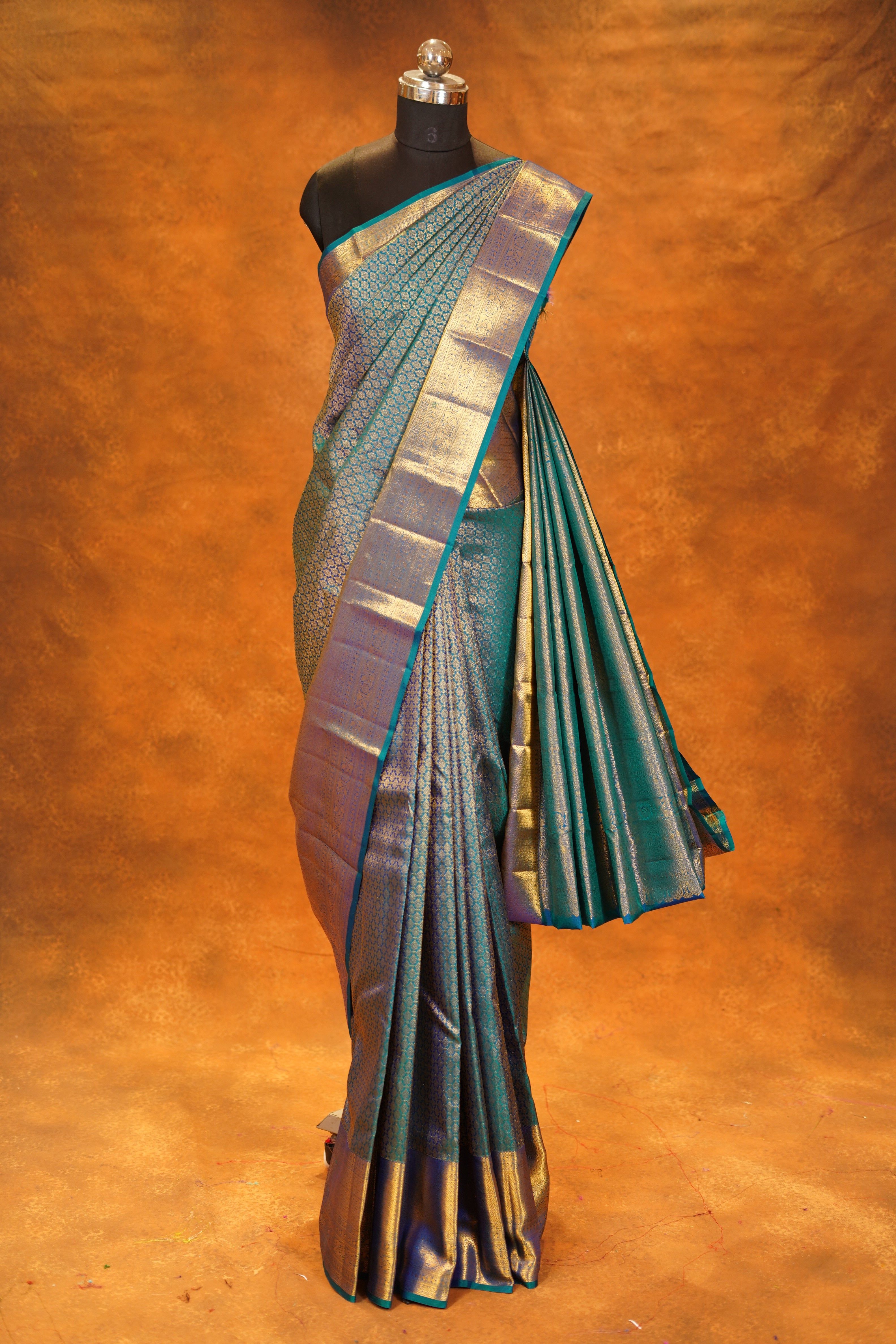 Peacock Blue colour Pure Kanjivaram Silk Saree