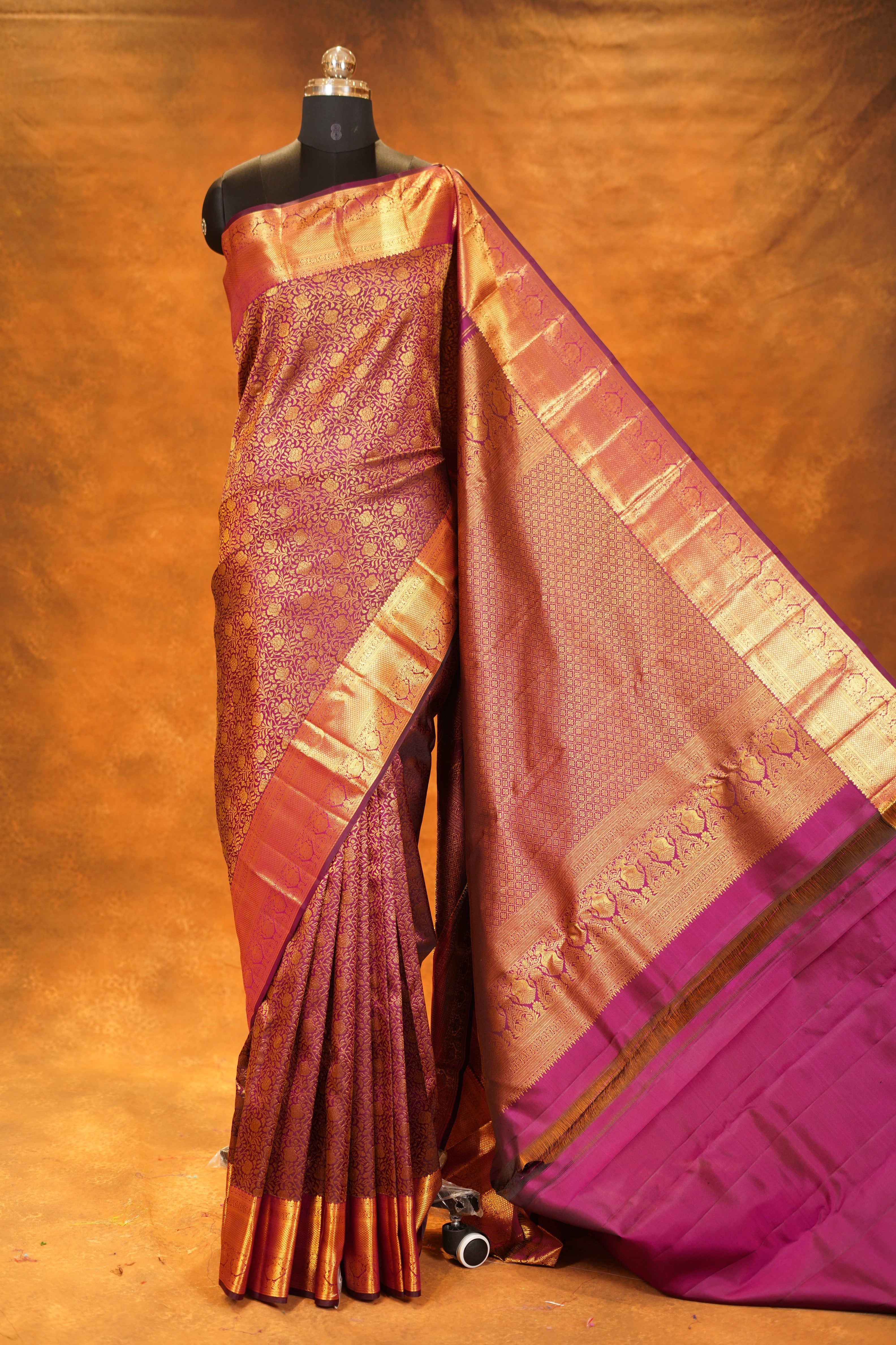 Wine colour Pure Kanjivaram Silk Saree