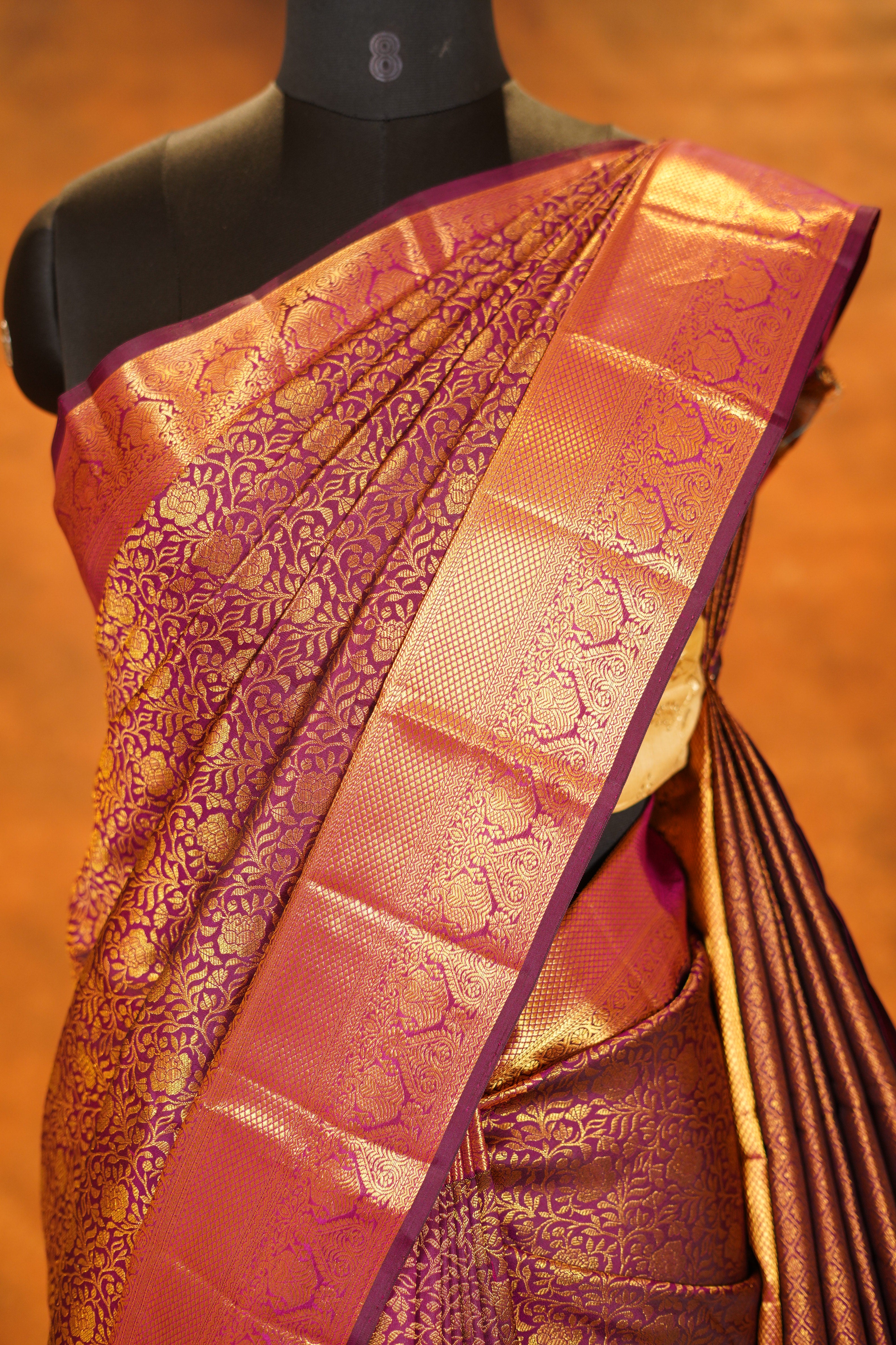 Wine colour Pure Kanjivaram Silk Saree