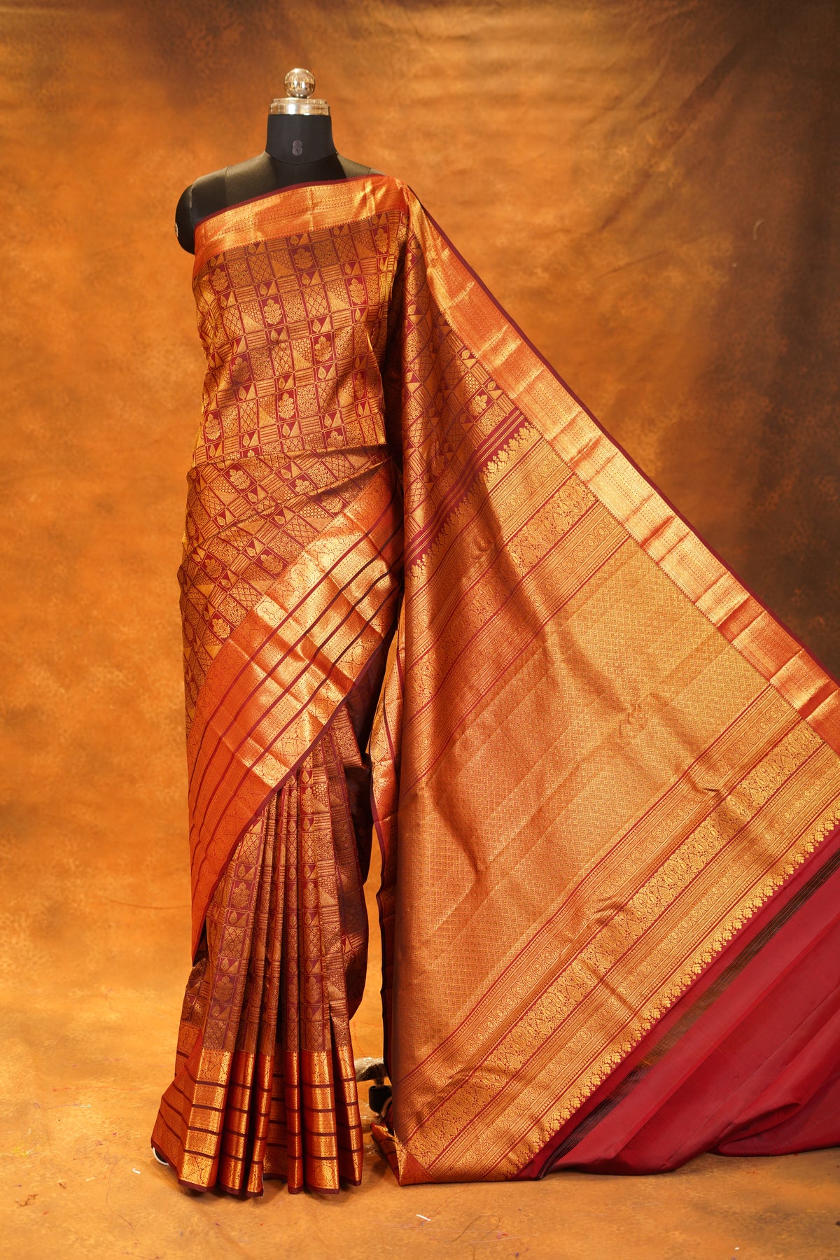 Maroon colour Pure Kanjivaram Silk Saree