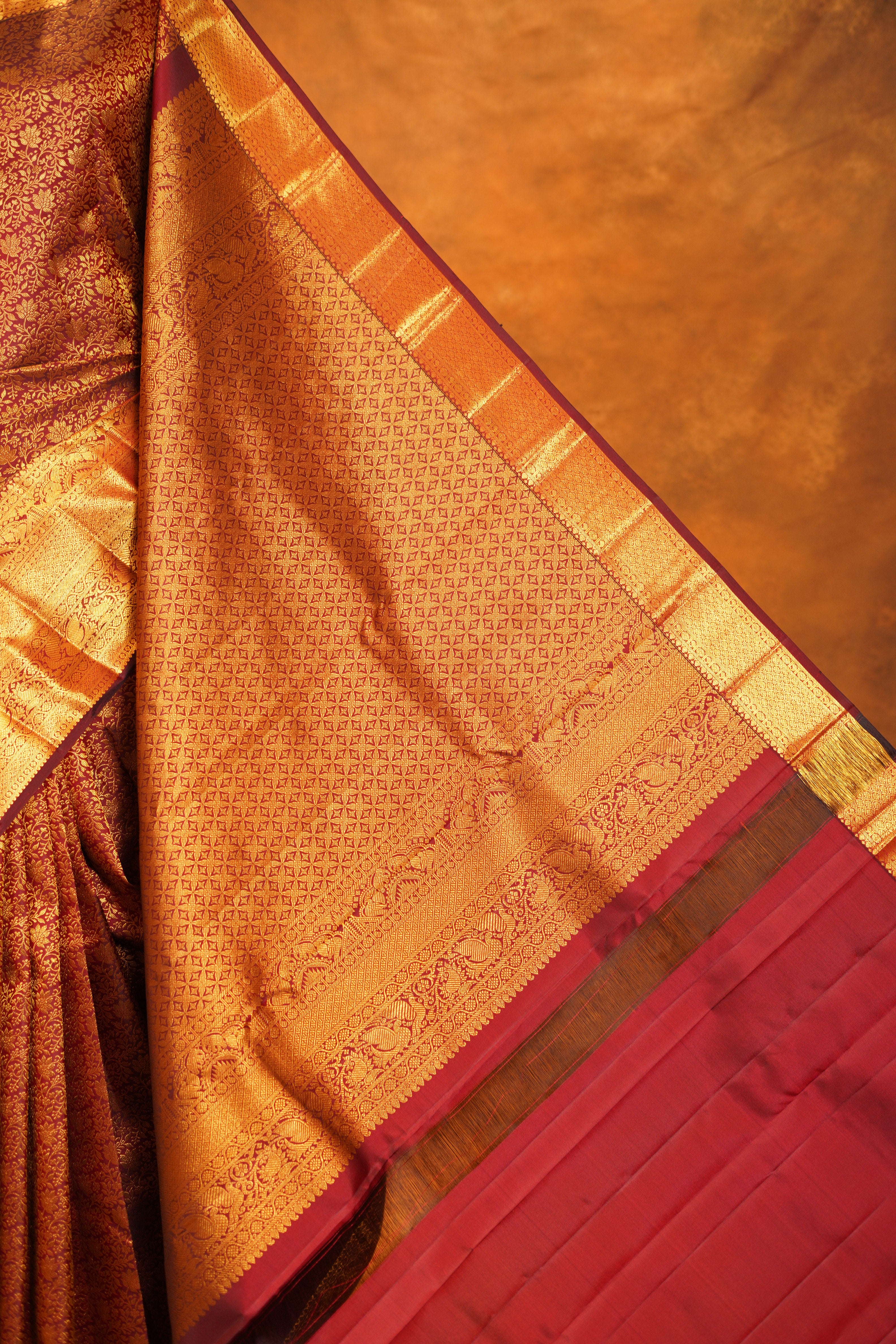 Maroon colour Pure Kanjivaram Silk Saree