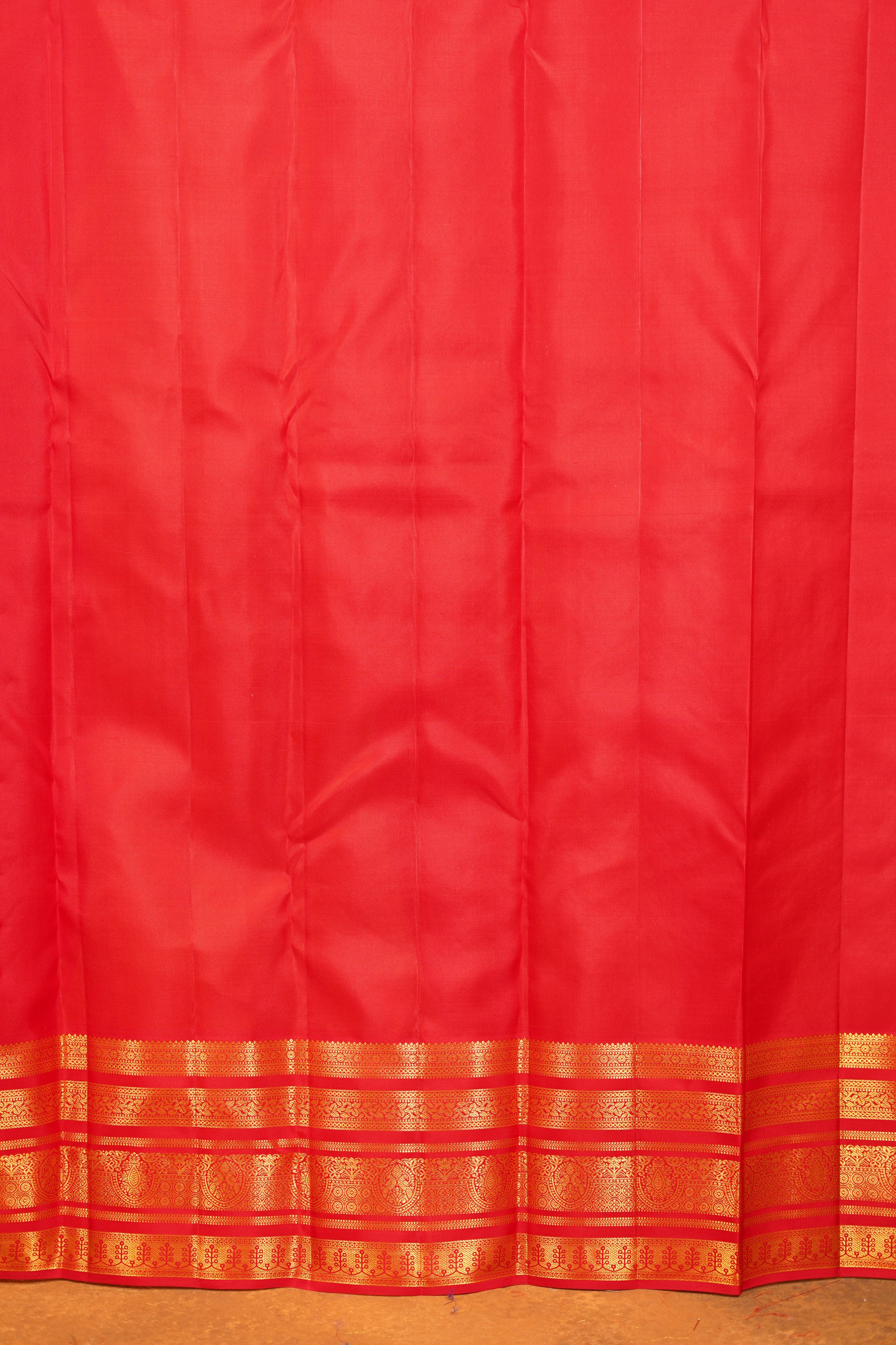 Bottle Green Colour Pure Kanjivaram Brocade Silk Saree with Red Contrast