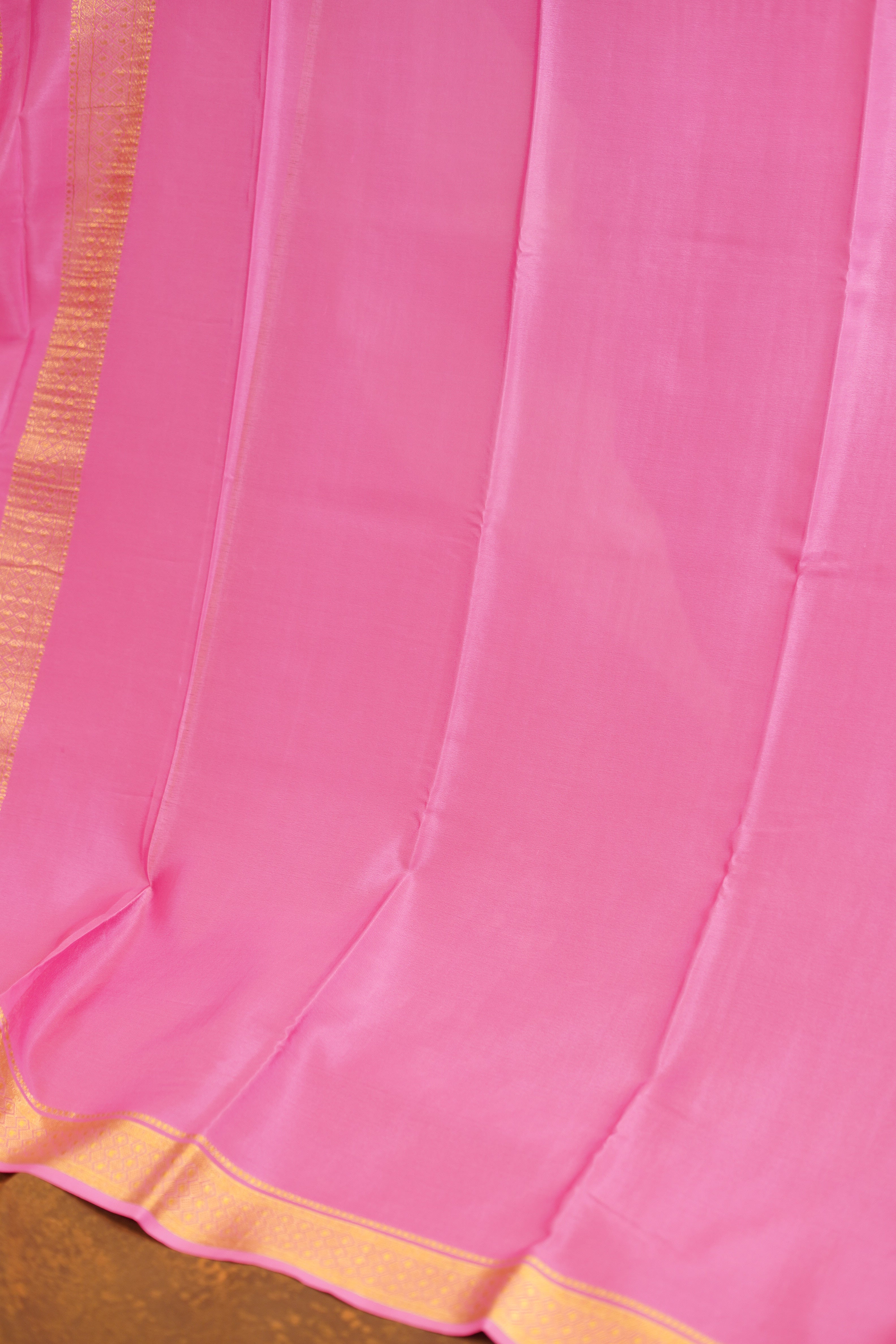 Brown Colour 120gsm Pure Mysore Silk Saree with Baby Pink Contrast