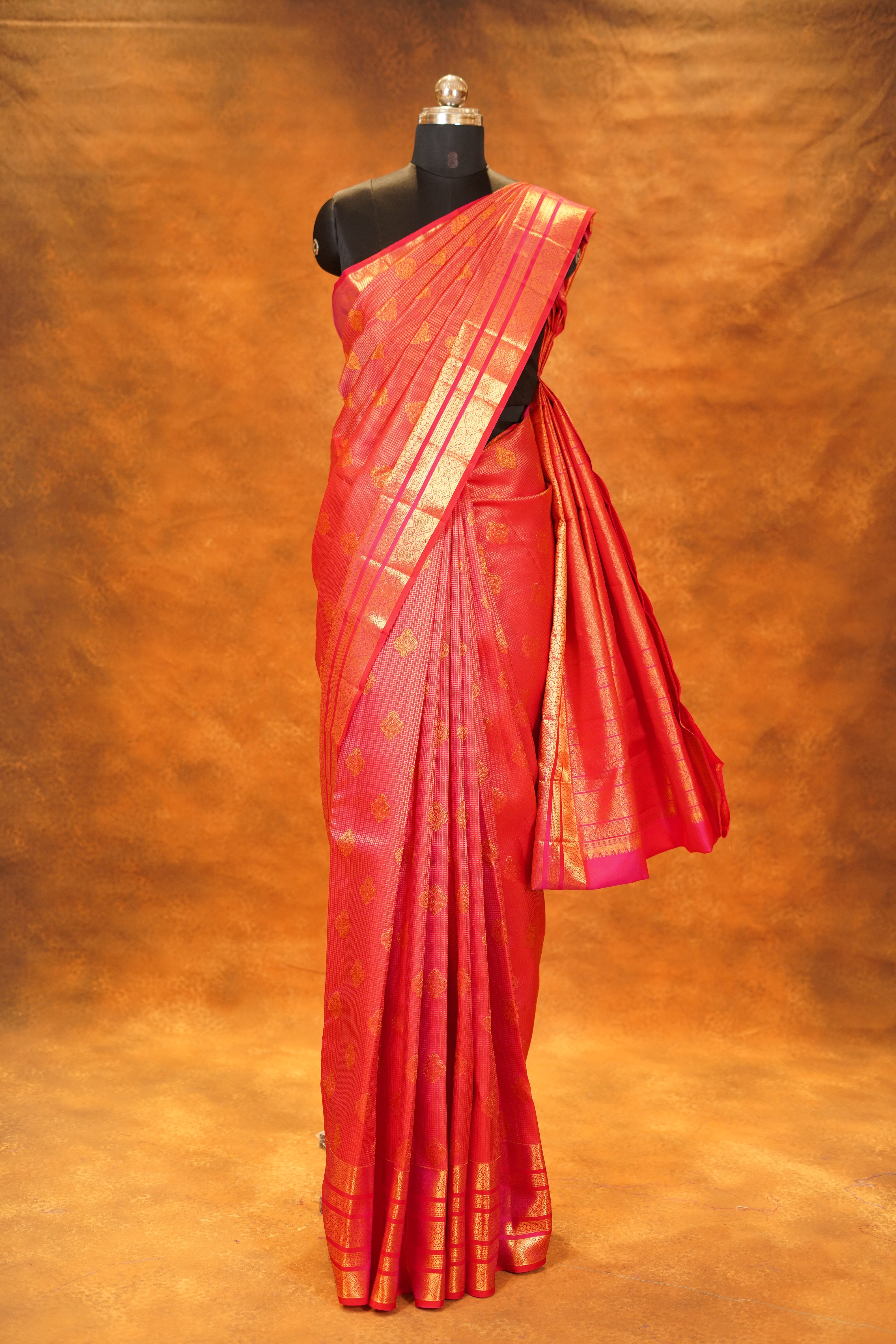 Dual Shade Pink Checked Pure Kanjivaram Silk Saree