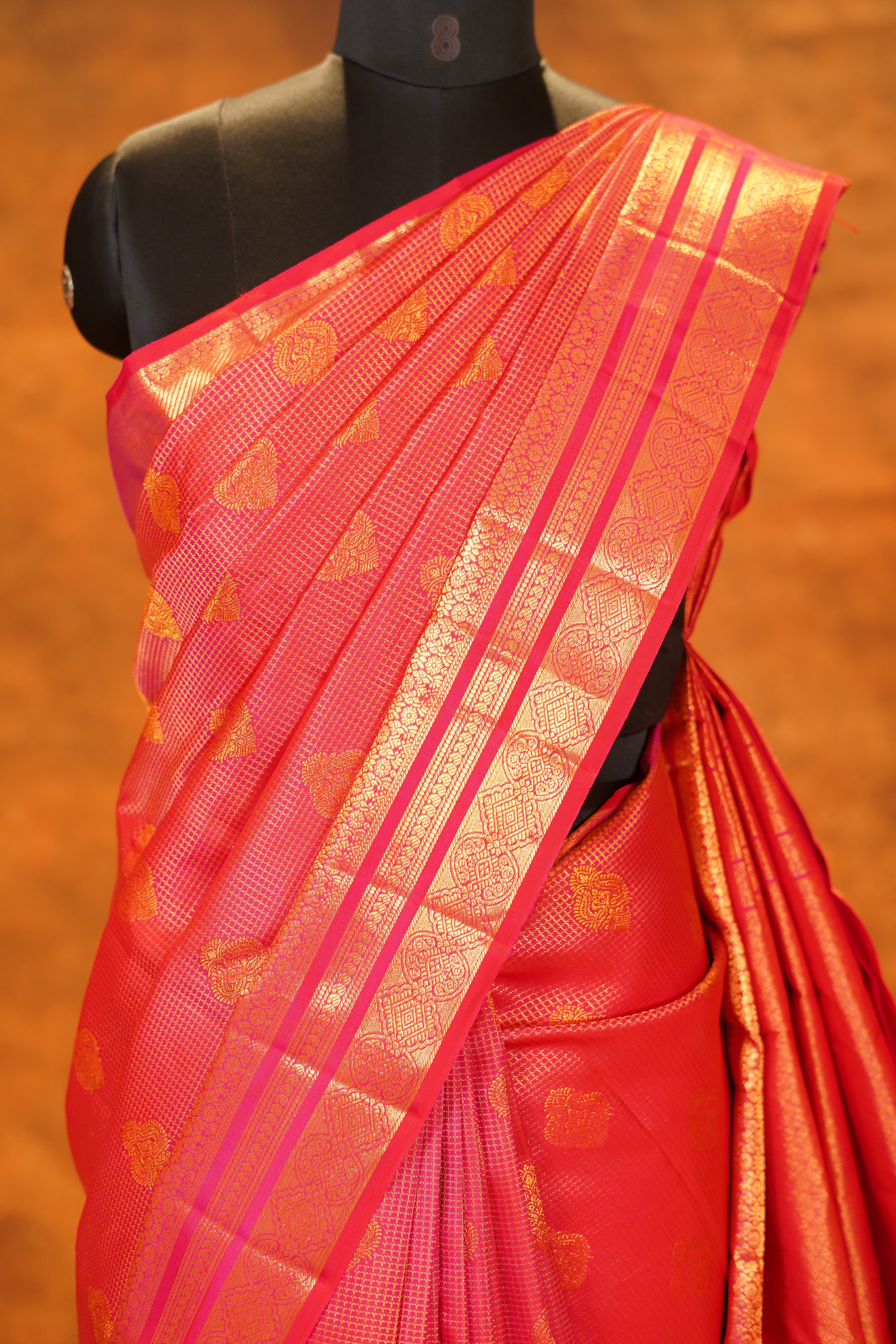 Dual Shade Pink Checked Pure Kanjivaram Silk Saree